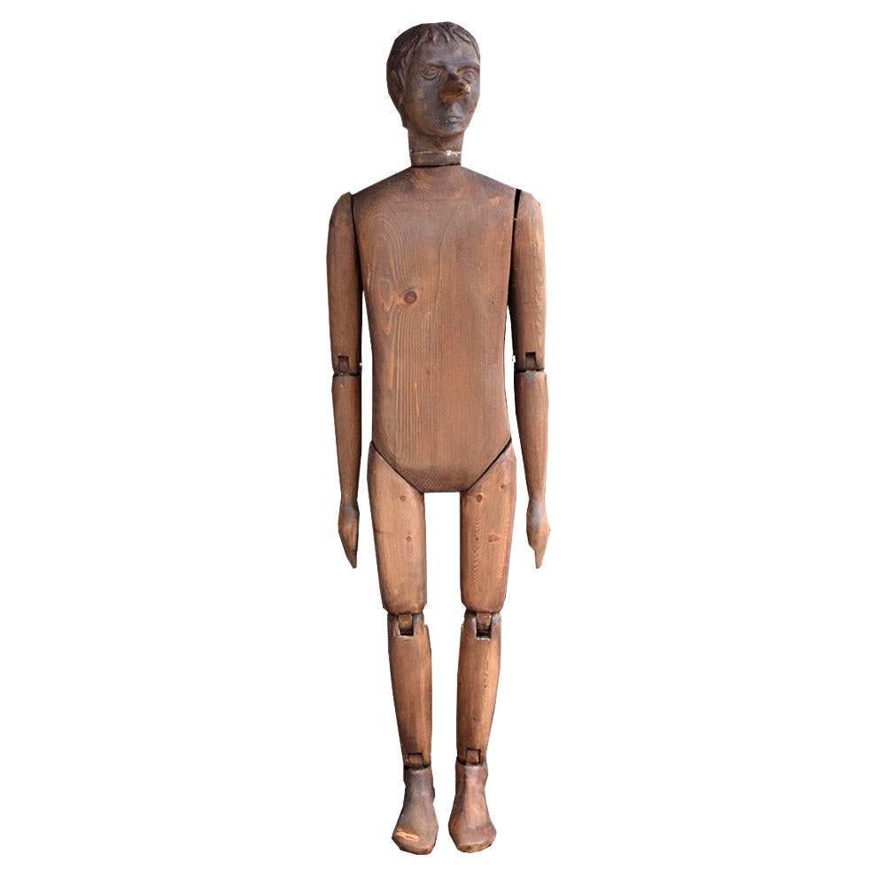 Early 20th Century Life Size Articulated Hand Carved Pinocchio Figure