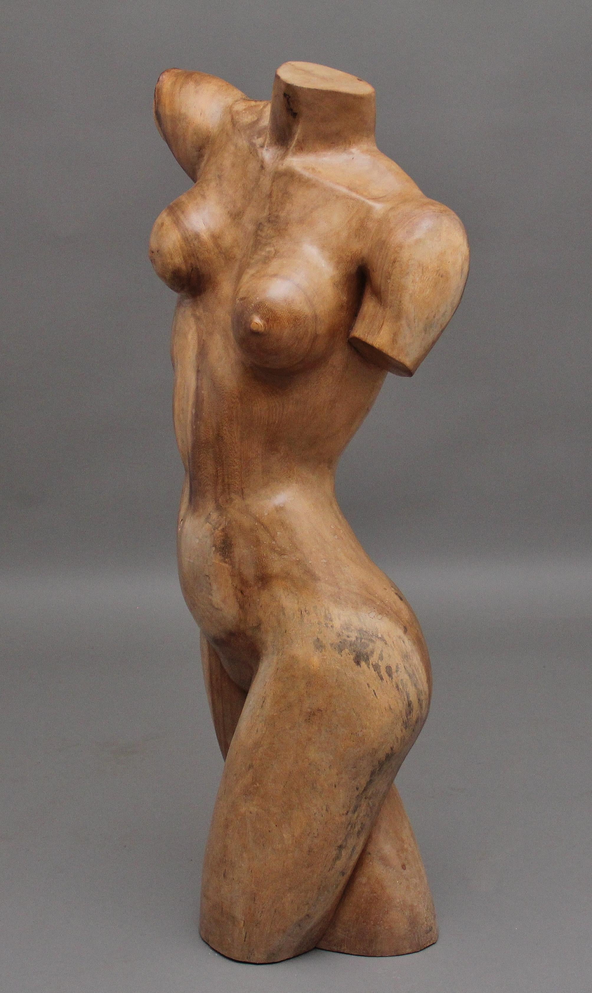 Walnut Early 20th Century Life Size Carved Female Torso For Sale