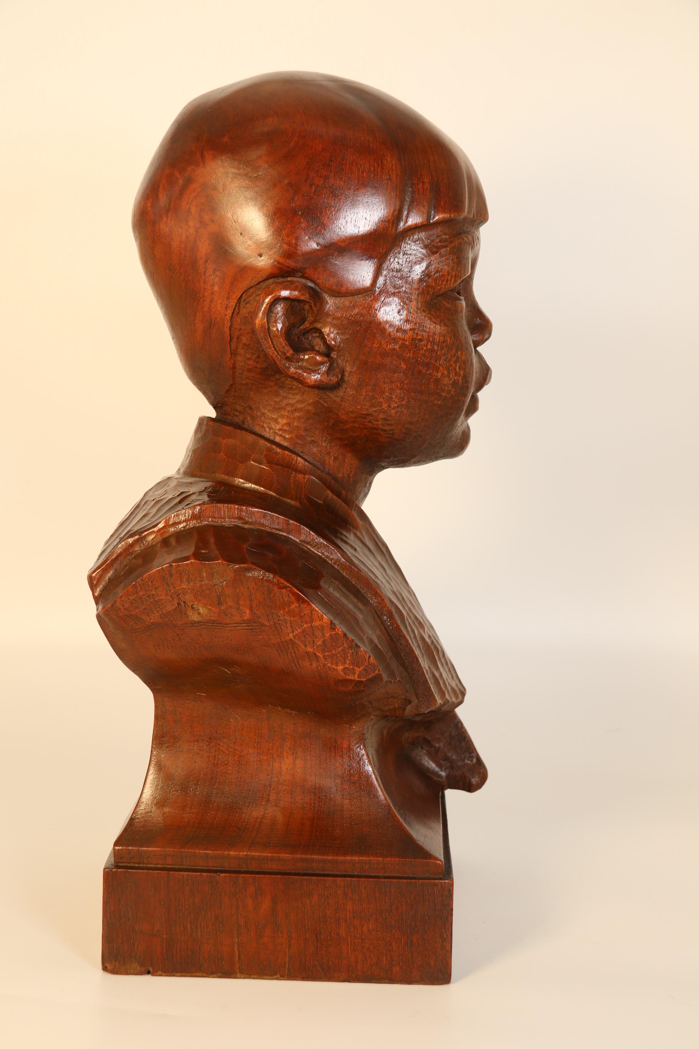 Early 20th century life size walnut bust of a boy by George Henry Paulin RBS For Sale 2