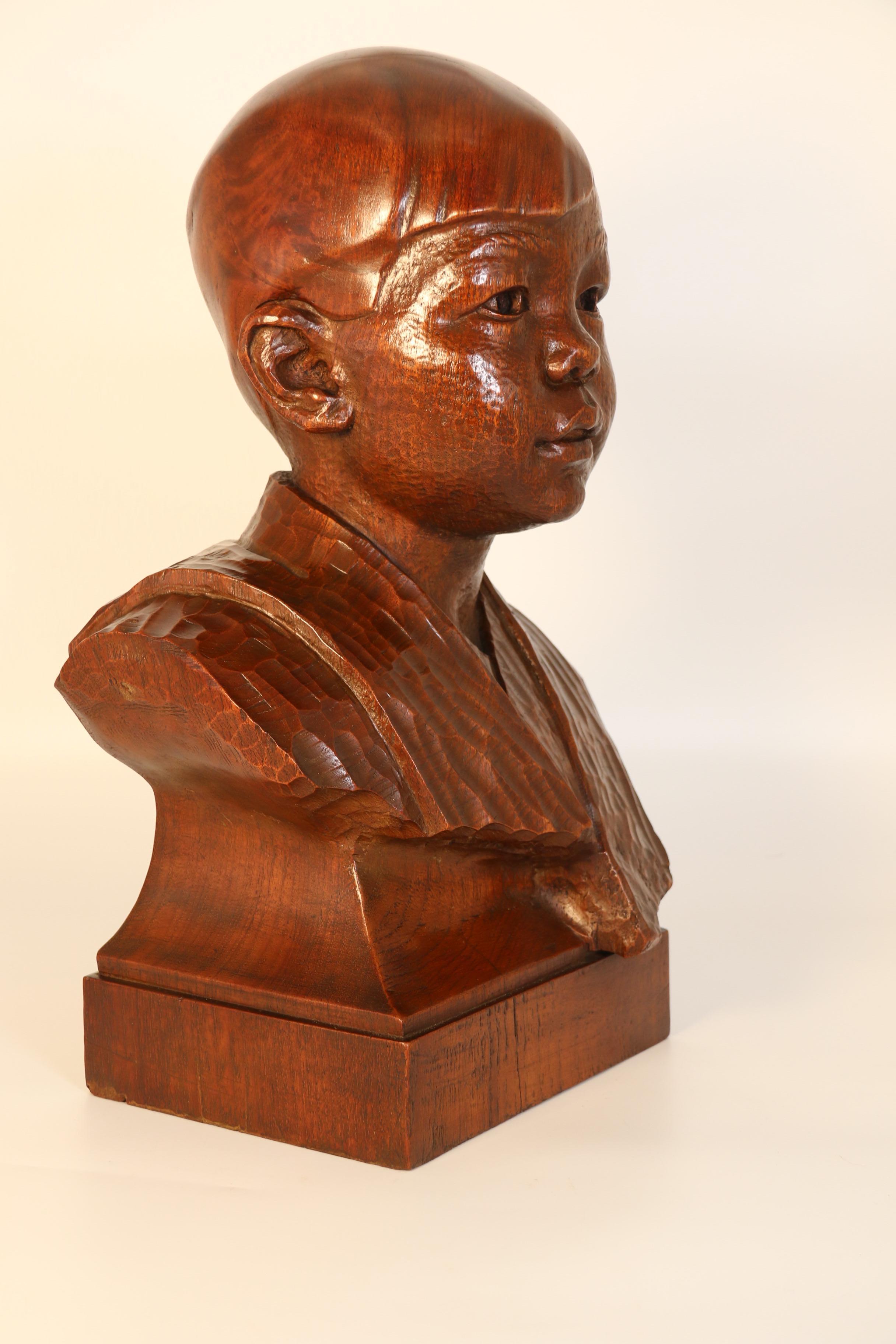Early 20th century life size walnut bust of a boy by George Henry Paulin RBS For Sale 3