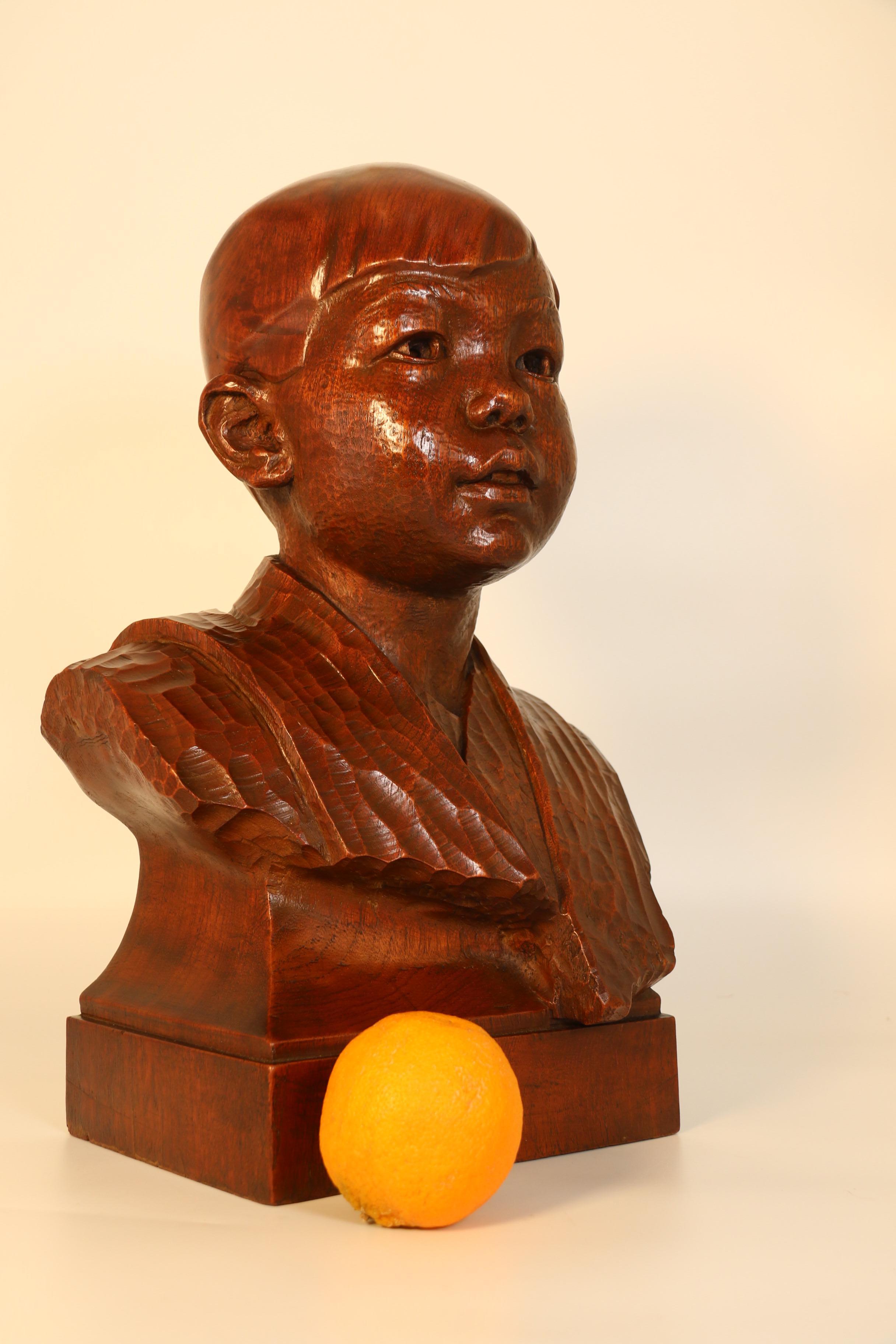 Early 20th century life size walnut bust of a boy by George Henry Paulin RBS For Sale 5