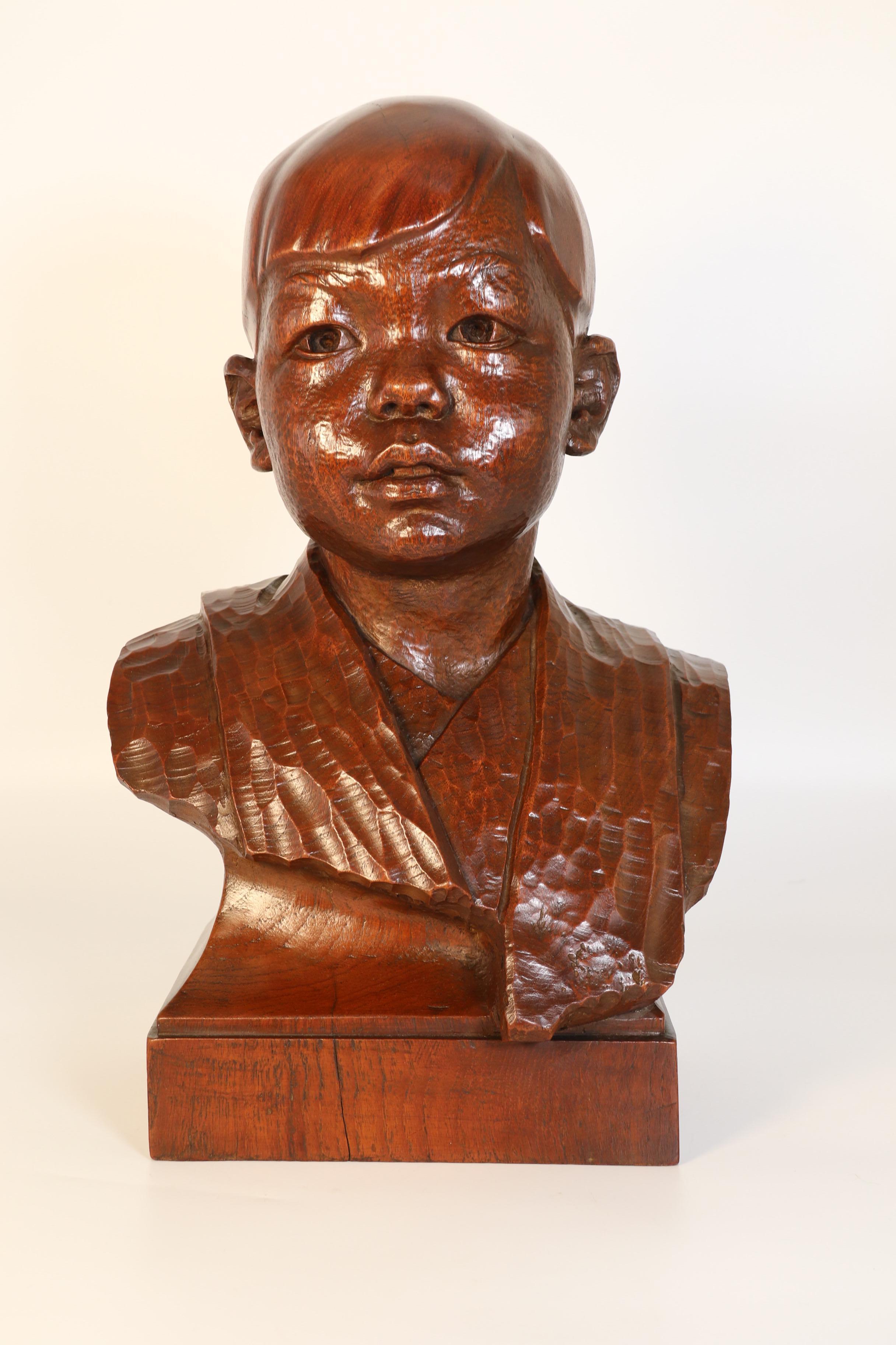 Other Early 20th century life size walnut bust of a boy by George Henry Paulin RBS For Sale