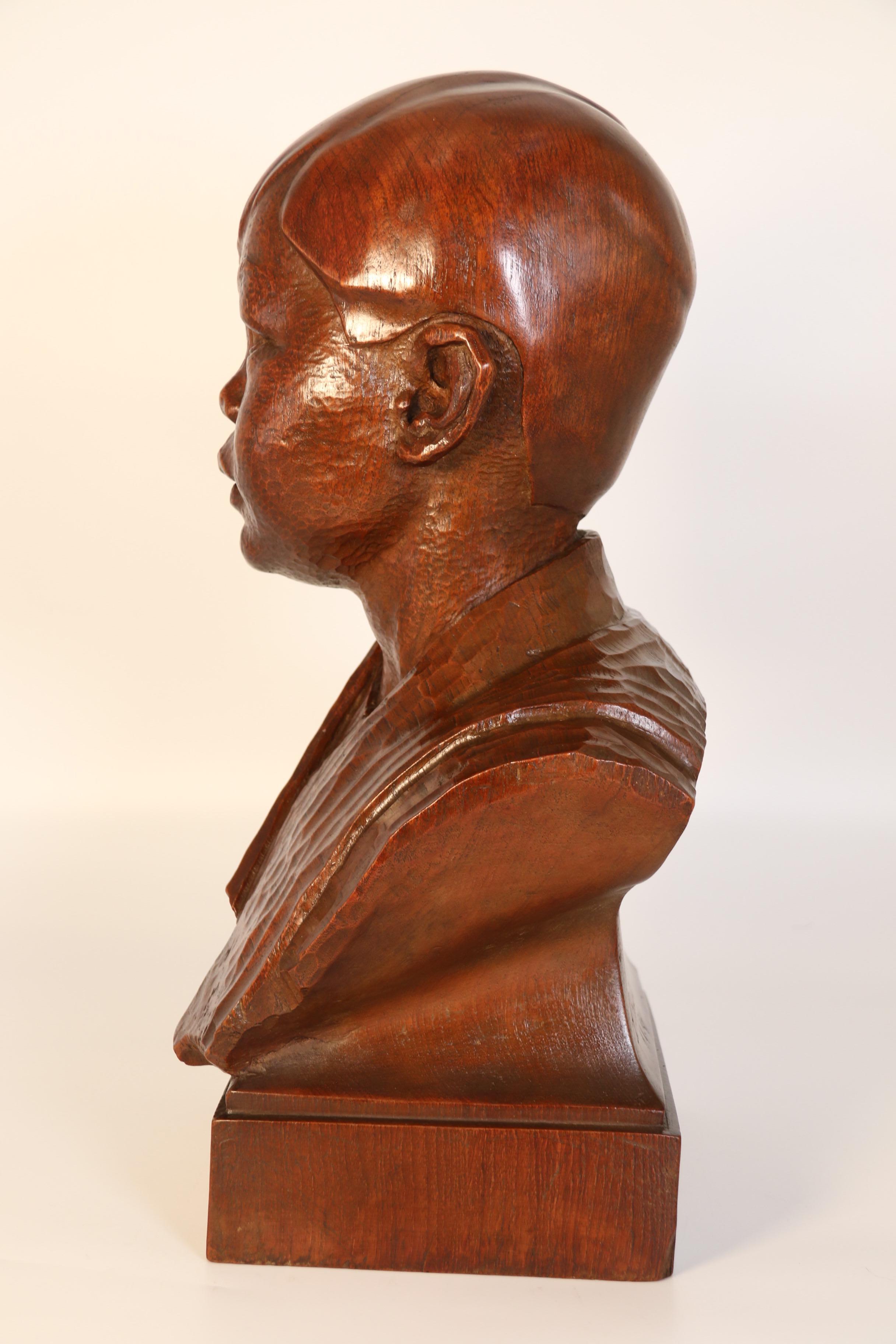 Early 20th century life size walnut bust of a boy by George Henry Paulin RBS In Good Condition For Sale In Central England, GB