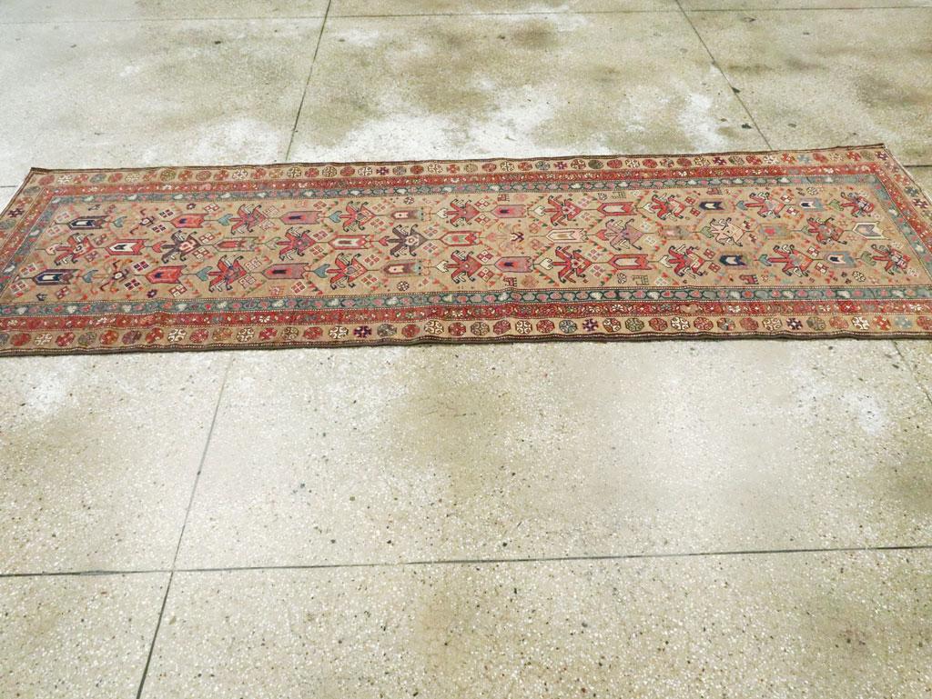 Early 20th Century Light Brown, Purple, Rust, and Blue Persian Tribal Runner 1