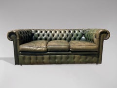 Early 20th Century Light Green Leather Three Seater Chesterfield