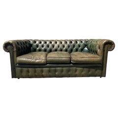 Early 20th Century Light Green Leather Three Seater Chesterfield