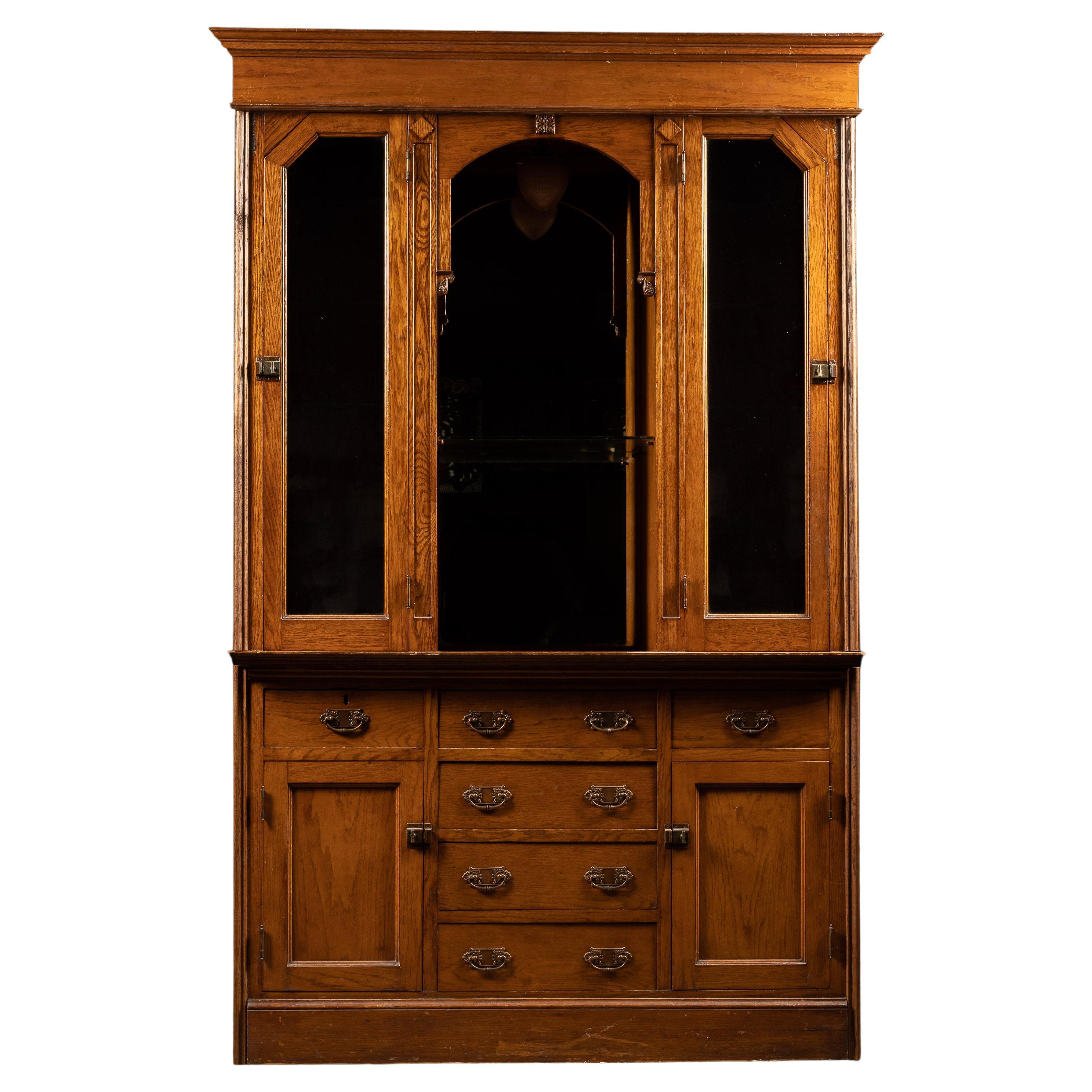 Early 20th Century Lighted Hutch Cabinet