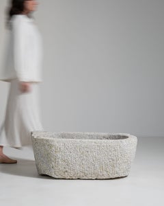 Early 20th Century Limestone Stone Basin, Oval Carved Trough, China
