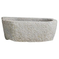 Early 20th Century Limestone Stone Basin, Oval Carved Trough, China