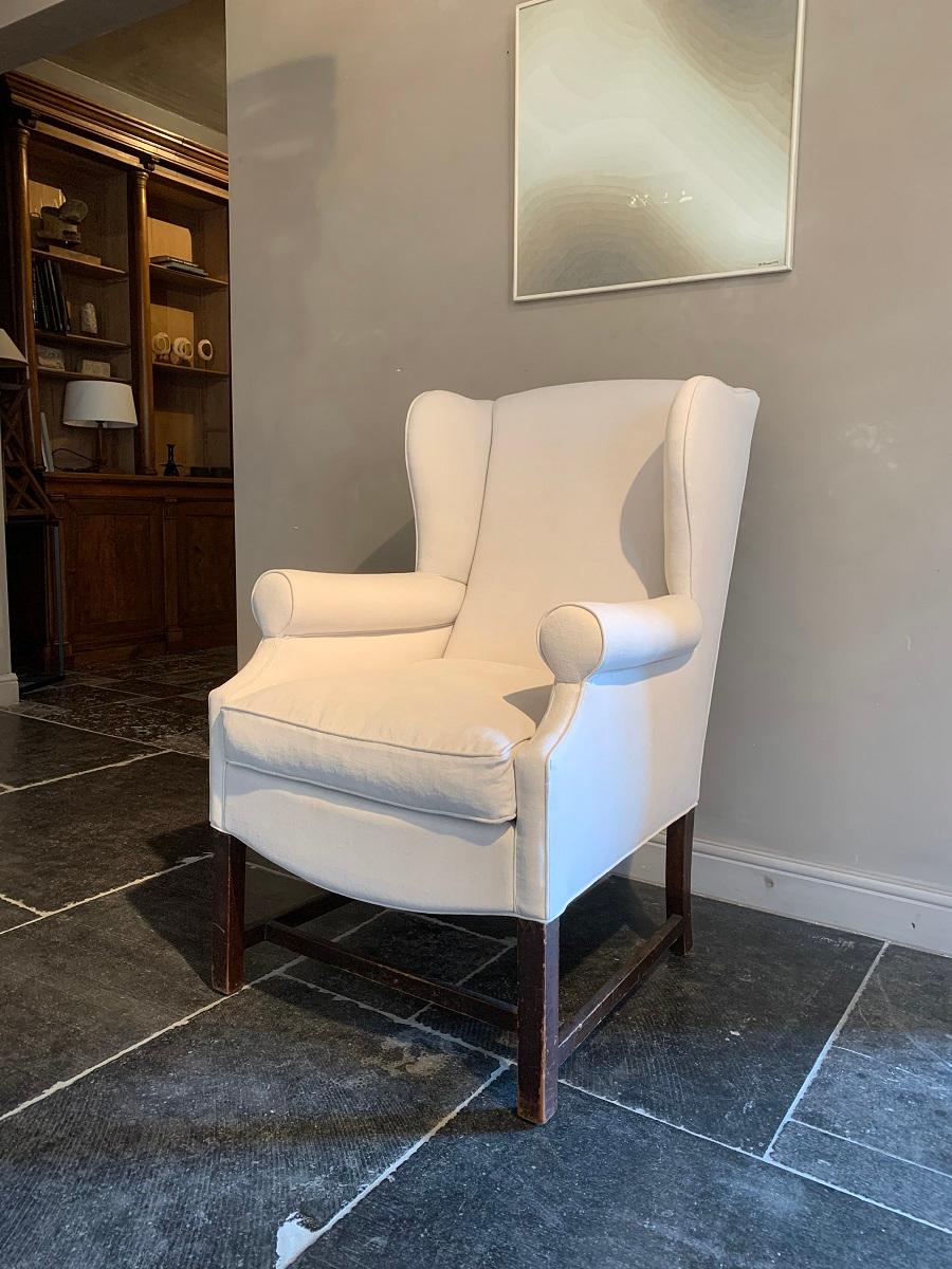 Early 20th Century Linen Wingchair For Sale 6