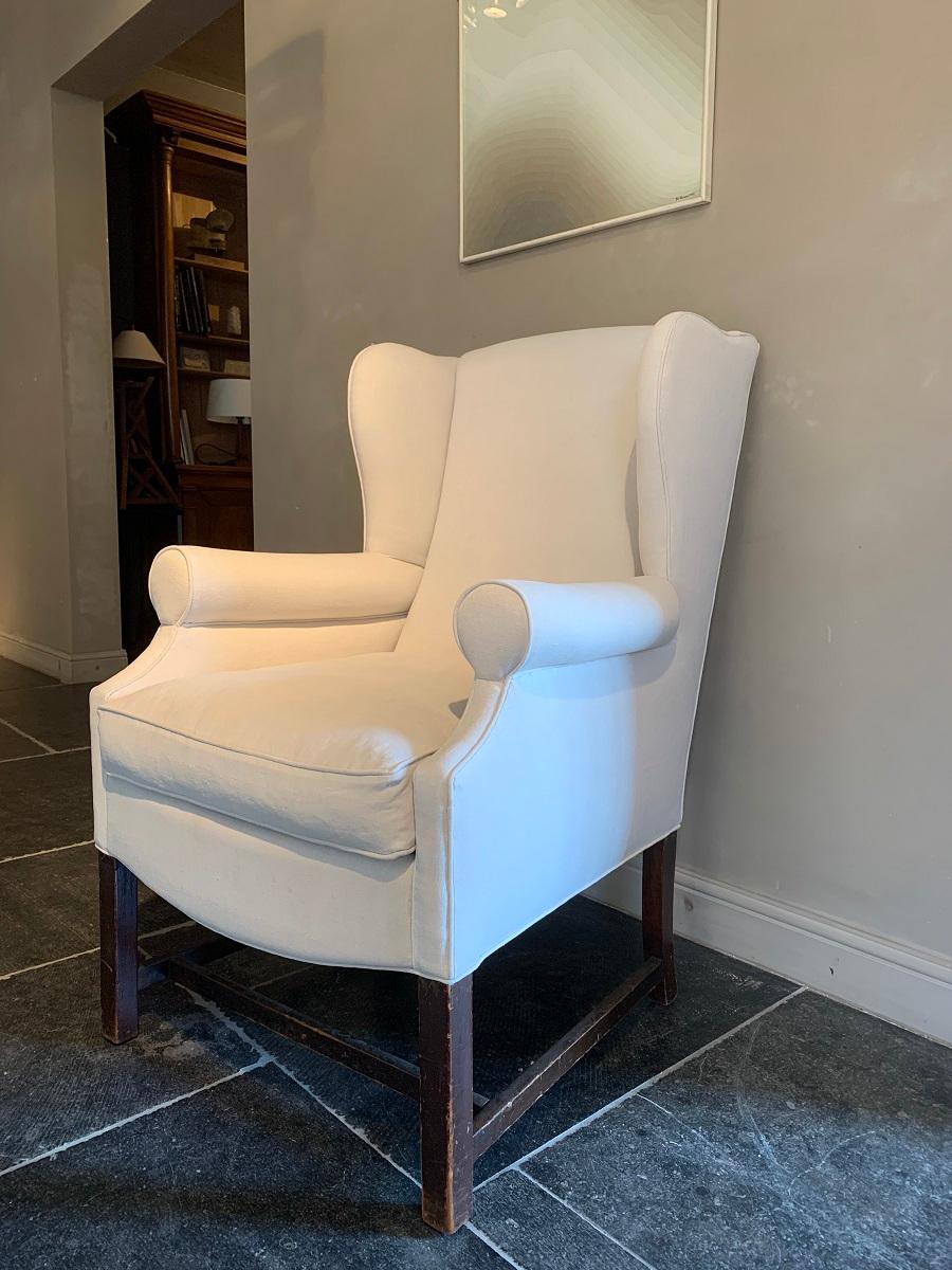 Early 20th Century Linen Wingchair For Sale 7