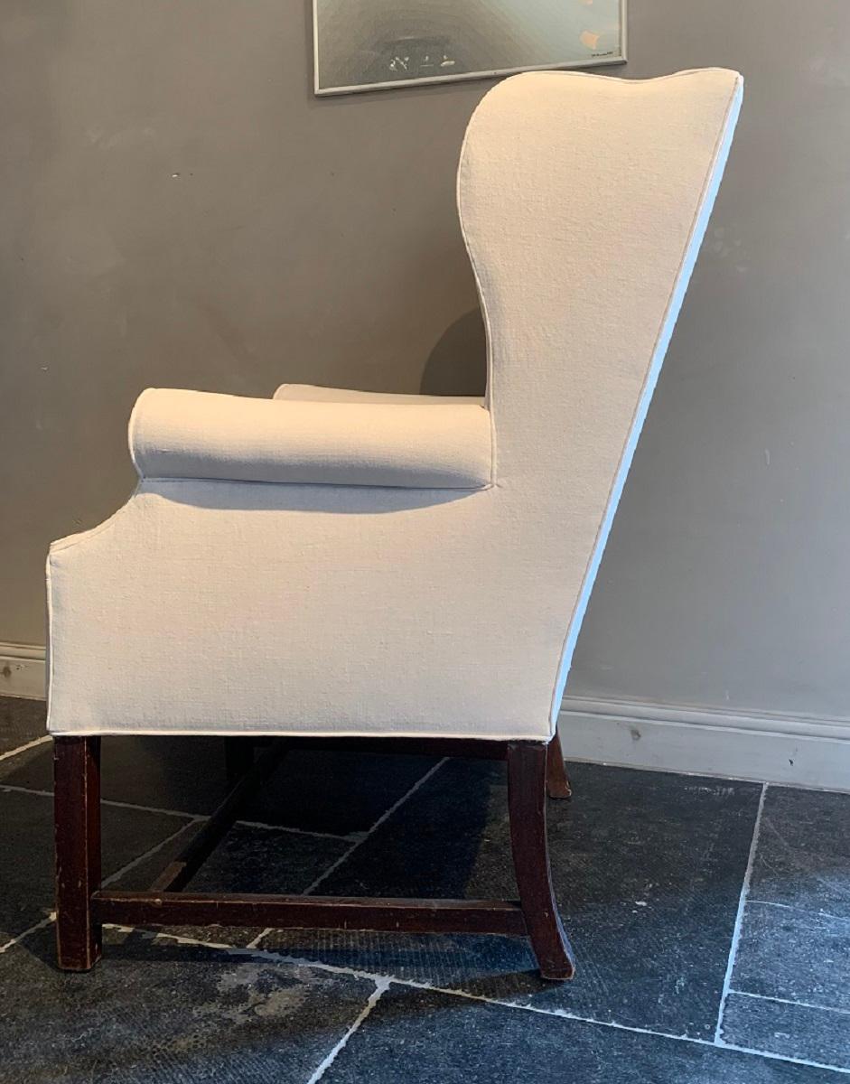 Early 20th Century Linen Wingchair For Sale 1