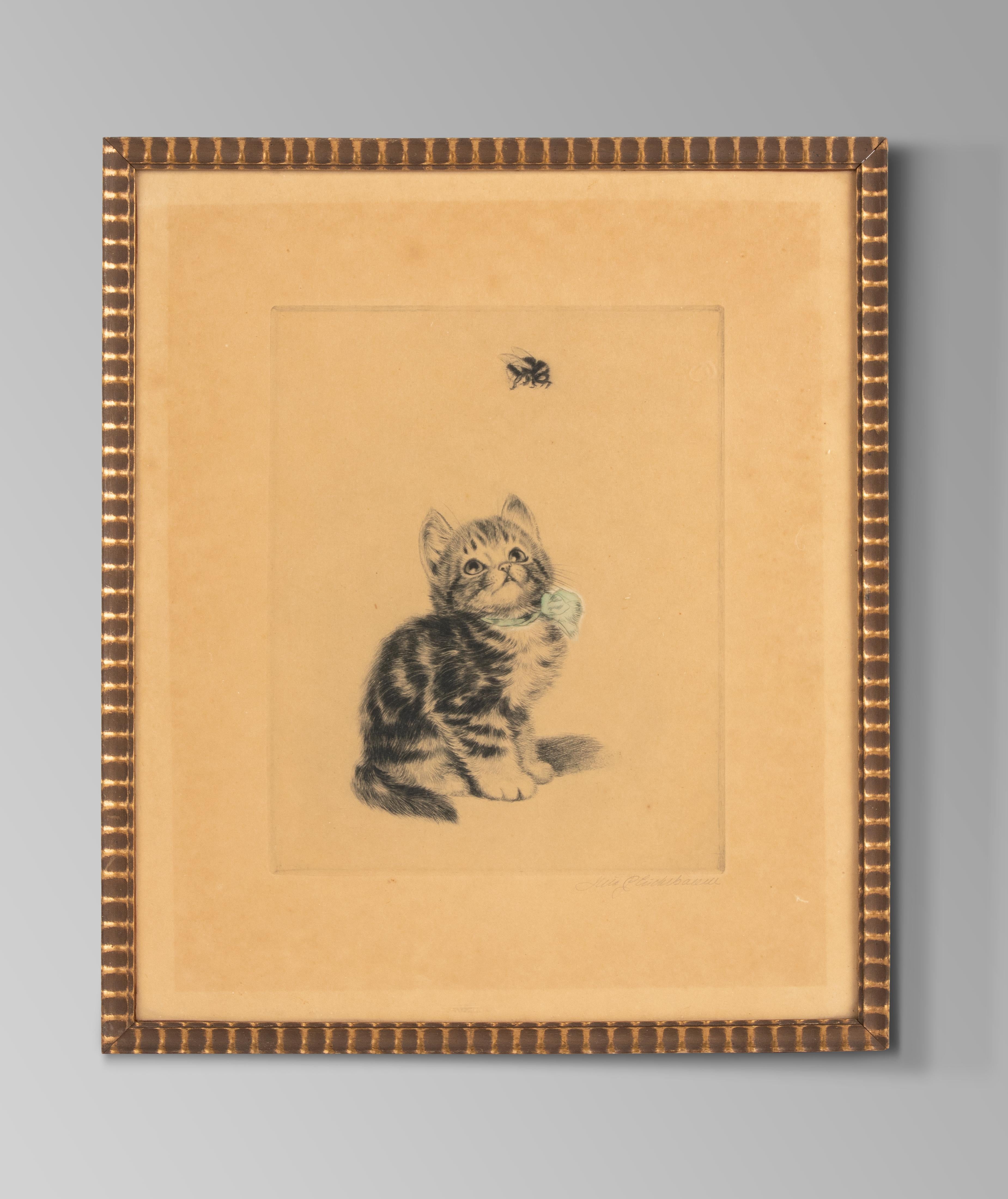 Belle Époque Early 20th Century Lithograph Young Cat by Meta Plückebaum