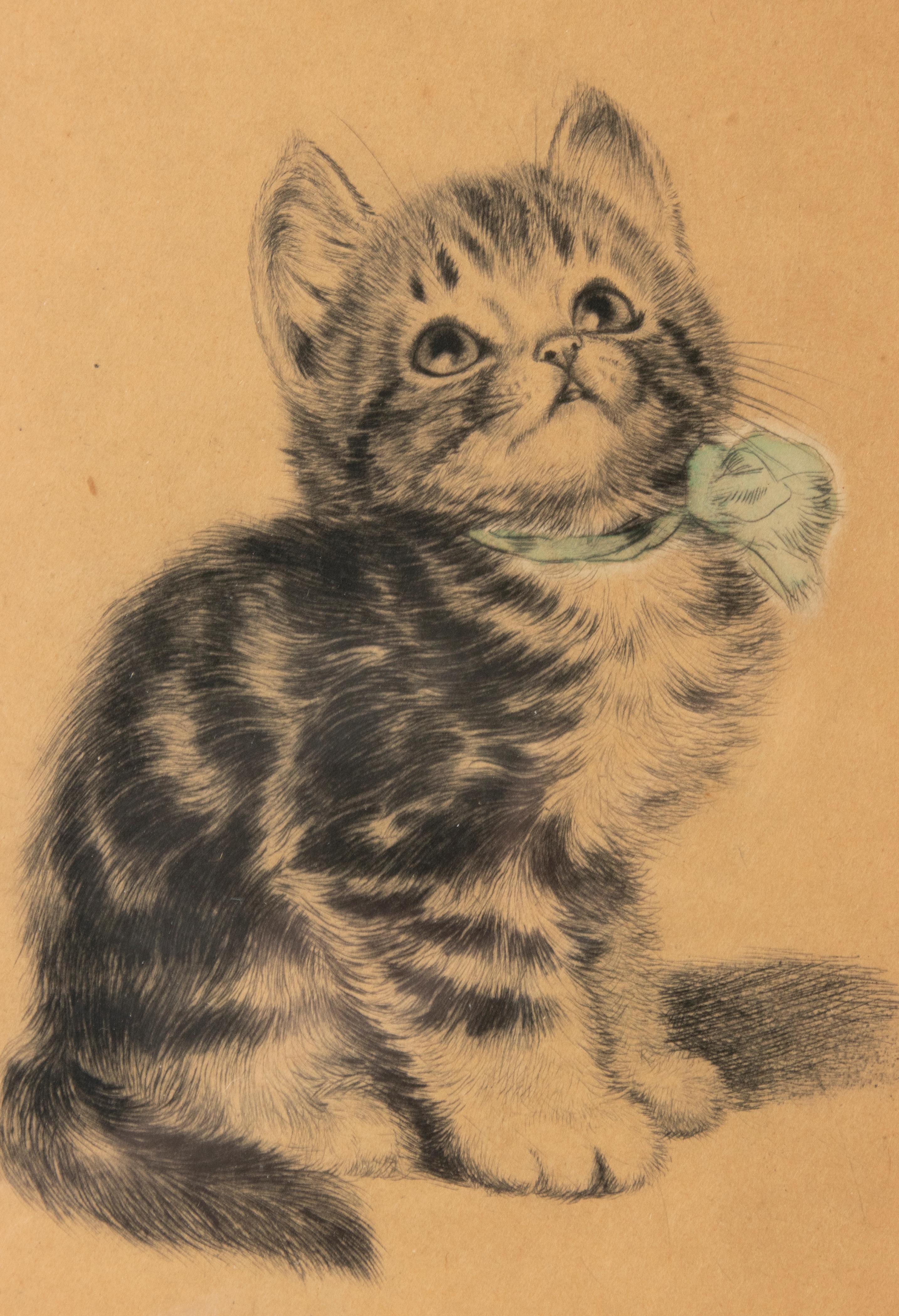 Etched Early 20th Century Lithograph Young Cat by Meta Plückebaum