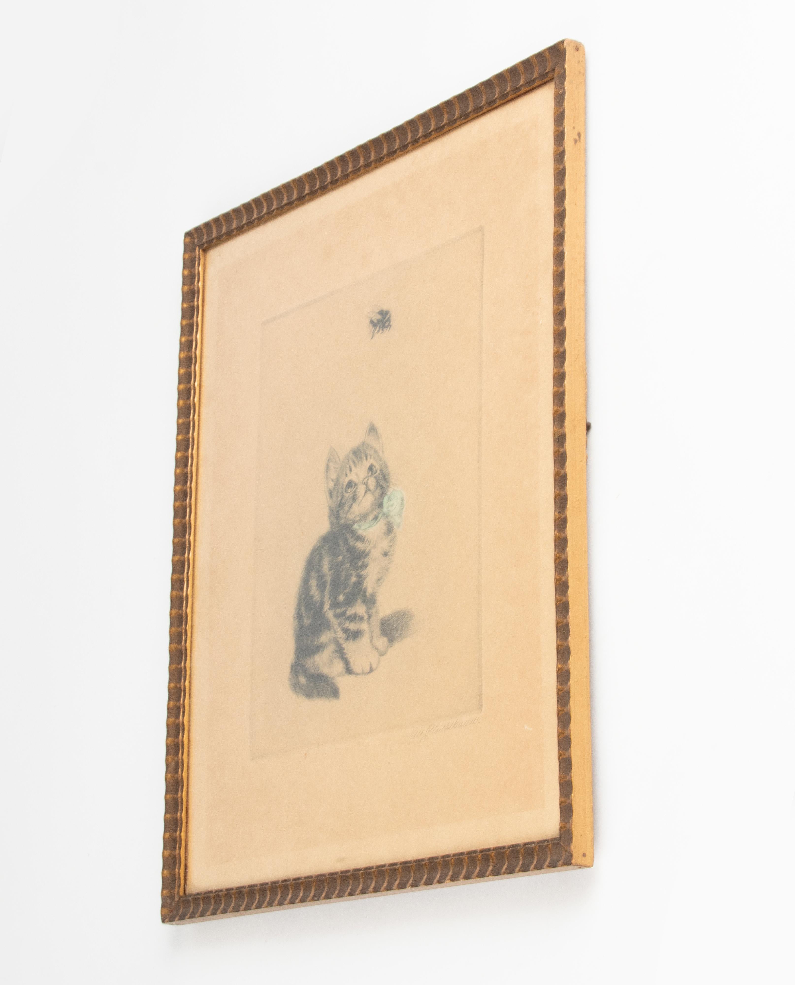 Paper Early 20th Century Lithograph Young Cat by Meta Plückebaum