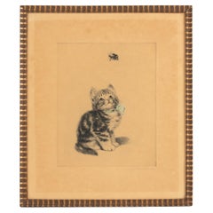 Early 20th Century Lithograph Young Cat by Meta Plückebaum
