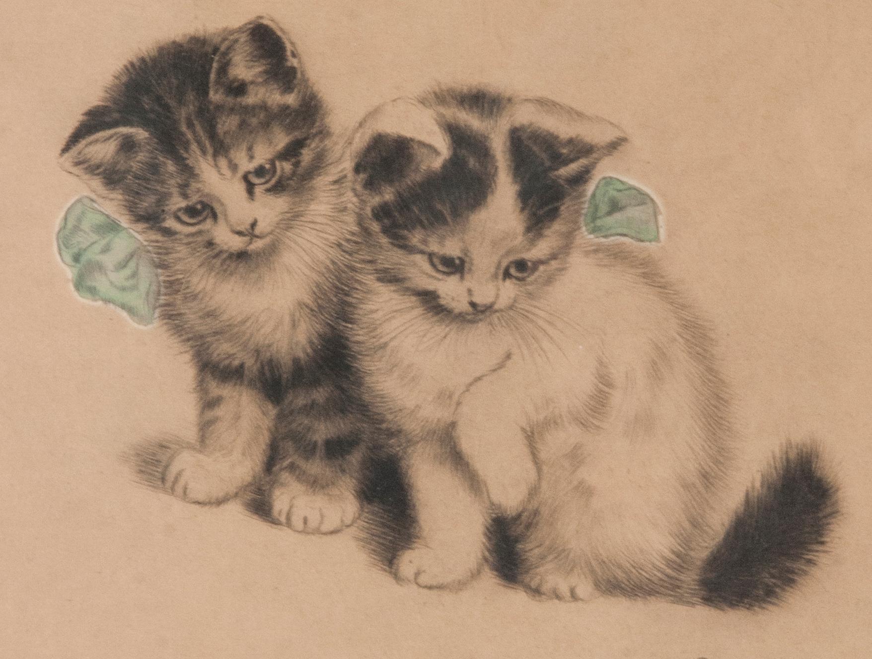 German Early 20th Century Lithograph Young Cats by Meta PLÜCKEBAUM