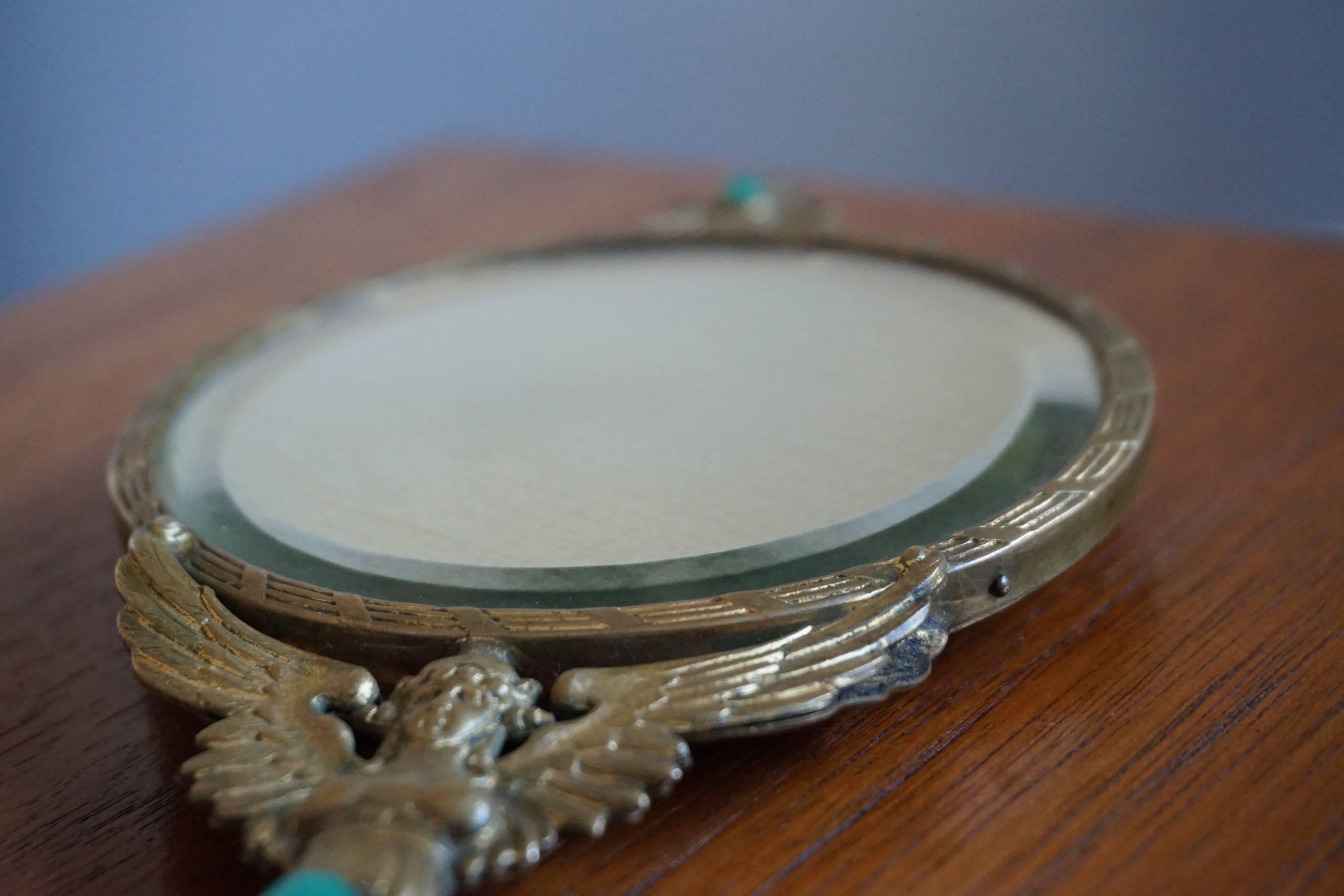 Wood Early 20th Century Little Empire Style Vanity Hand Mirror Inlaid