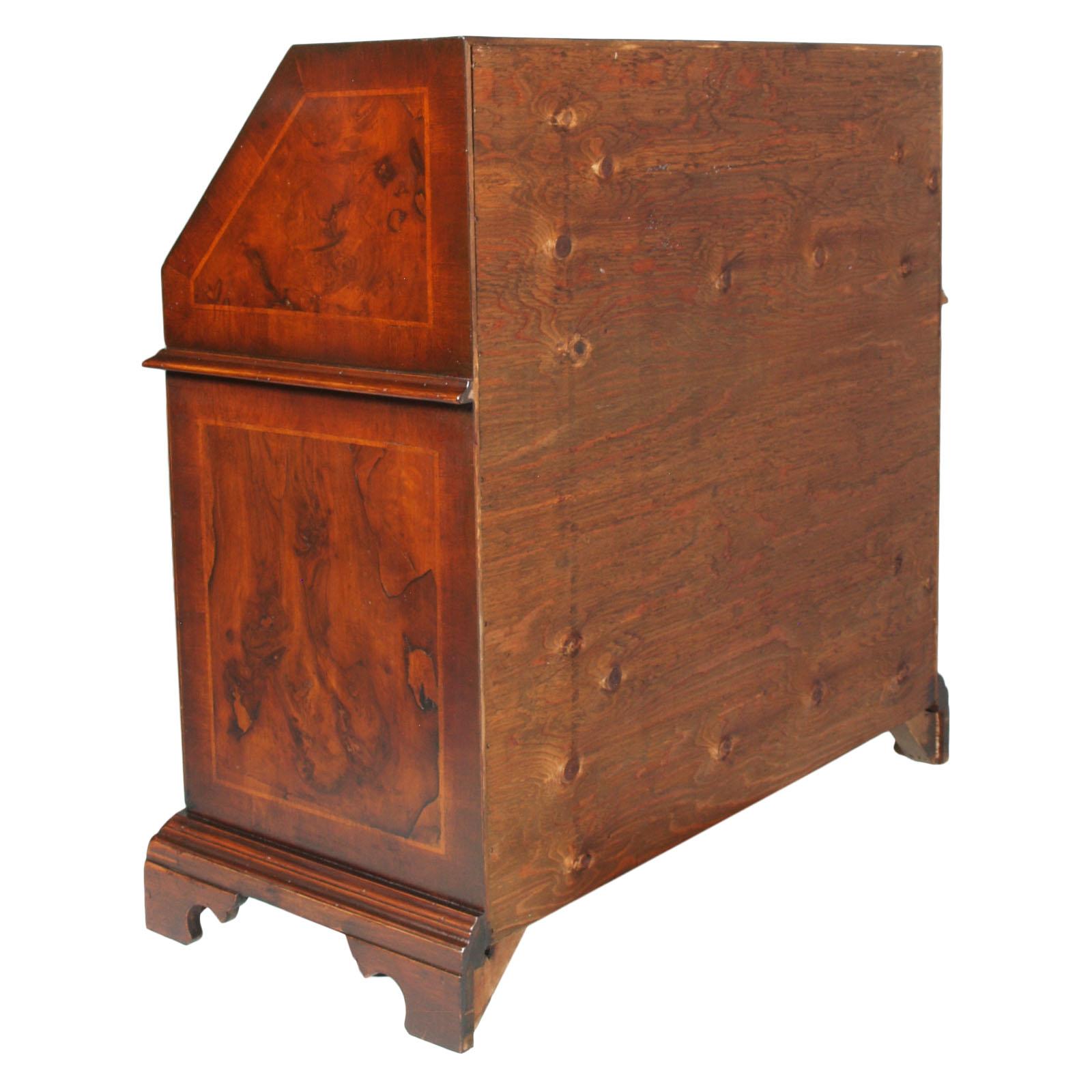 19th Century 1920s Lombard Secretary Desk Commode in Walnut & Burl Veneer, Threaded Maple For Sale