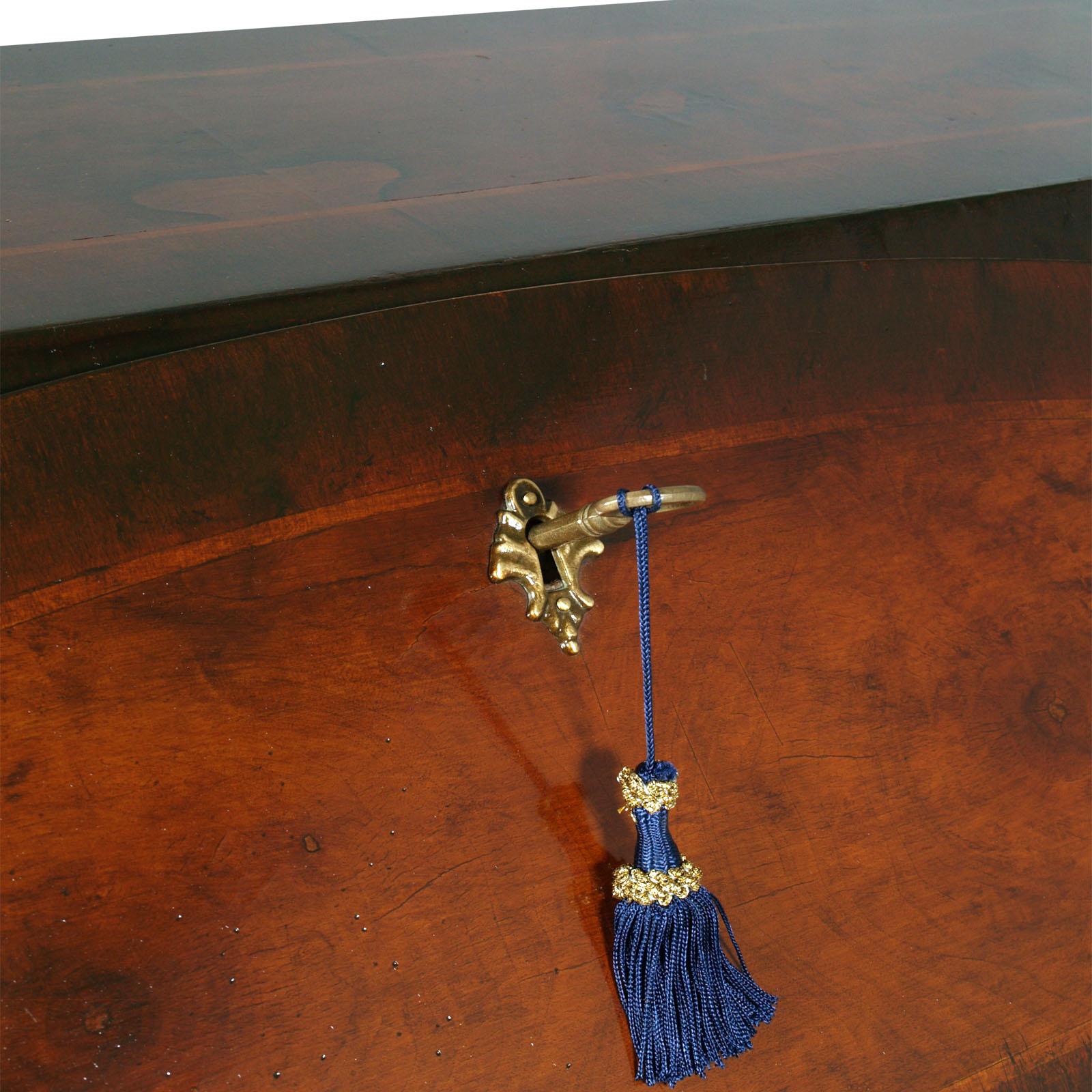 Baroque Revival 1920s Lombard Secretary Desk Commode in Walnut & Burl Veneer, Threaded Maple For Sale