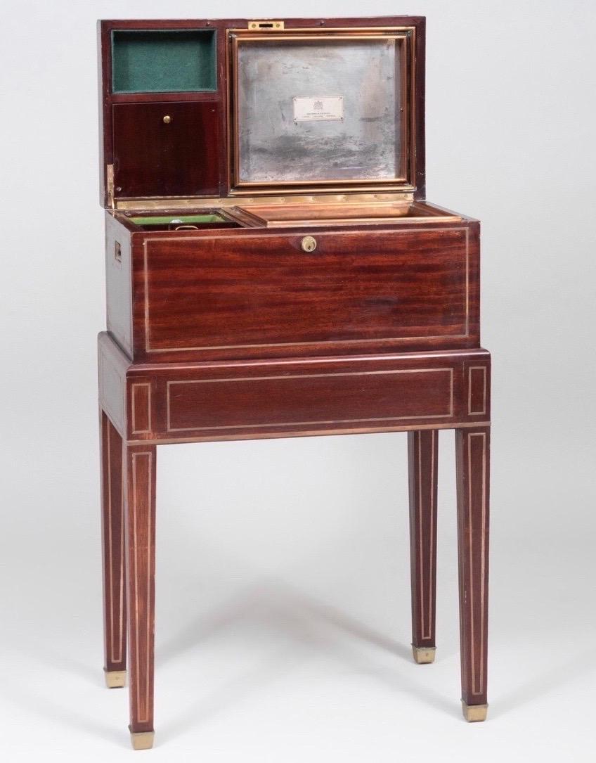 English Early 20th Century London Made Brass Bound Mahogany Humidor by Benson & Hedges