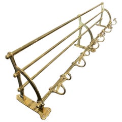 Antique Early 20th Century Long French Brass Hat and Coat Rack