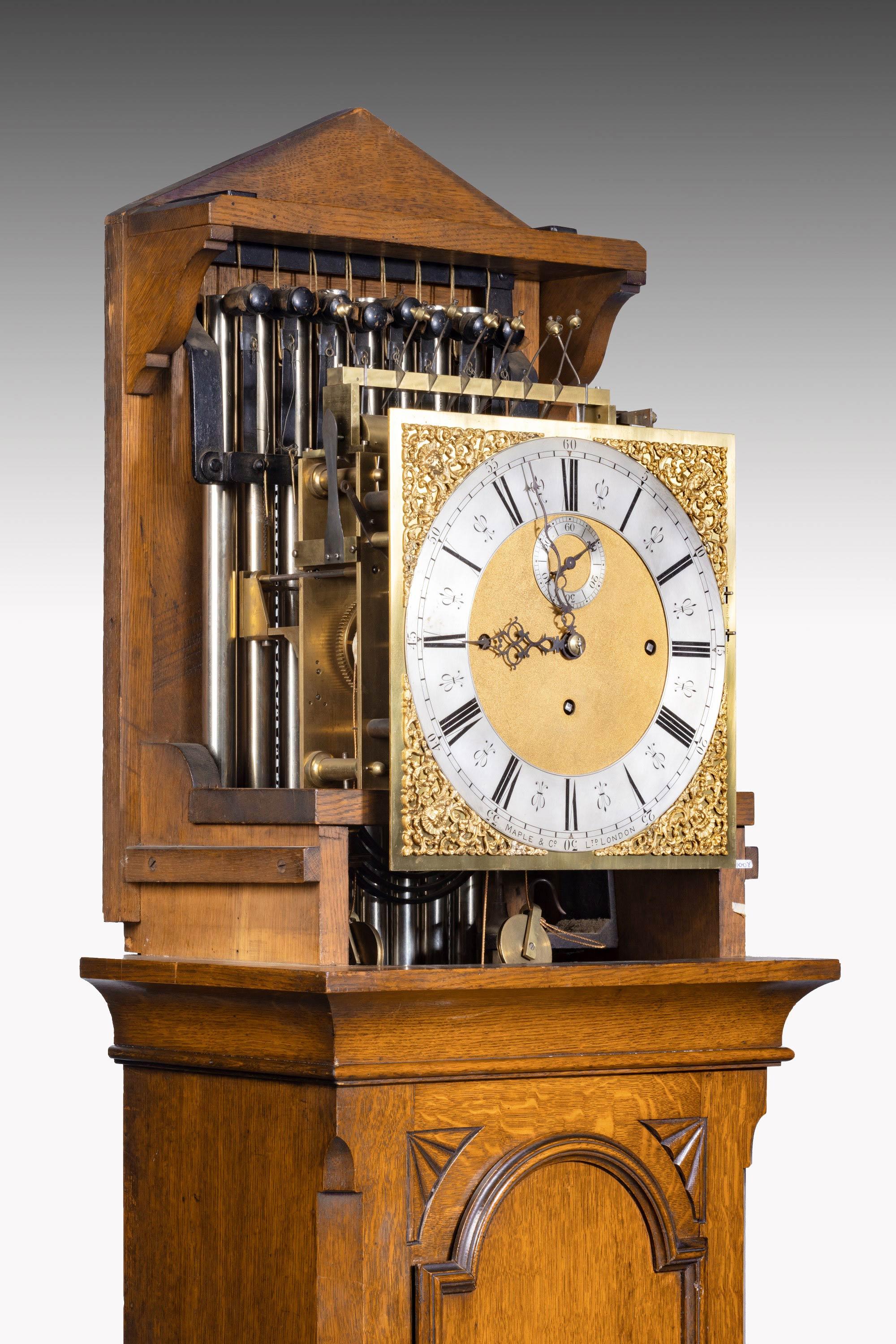 Oak Early 20th Century Longcase Clock by Maples For Sale