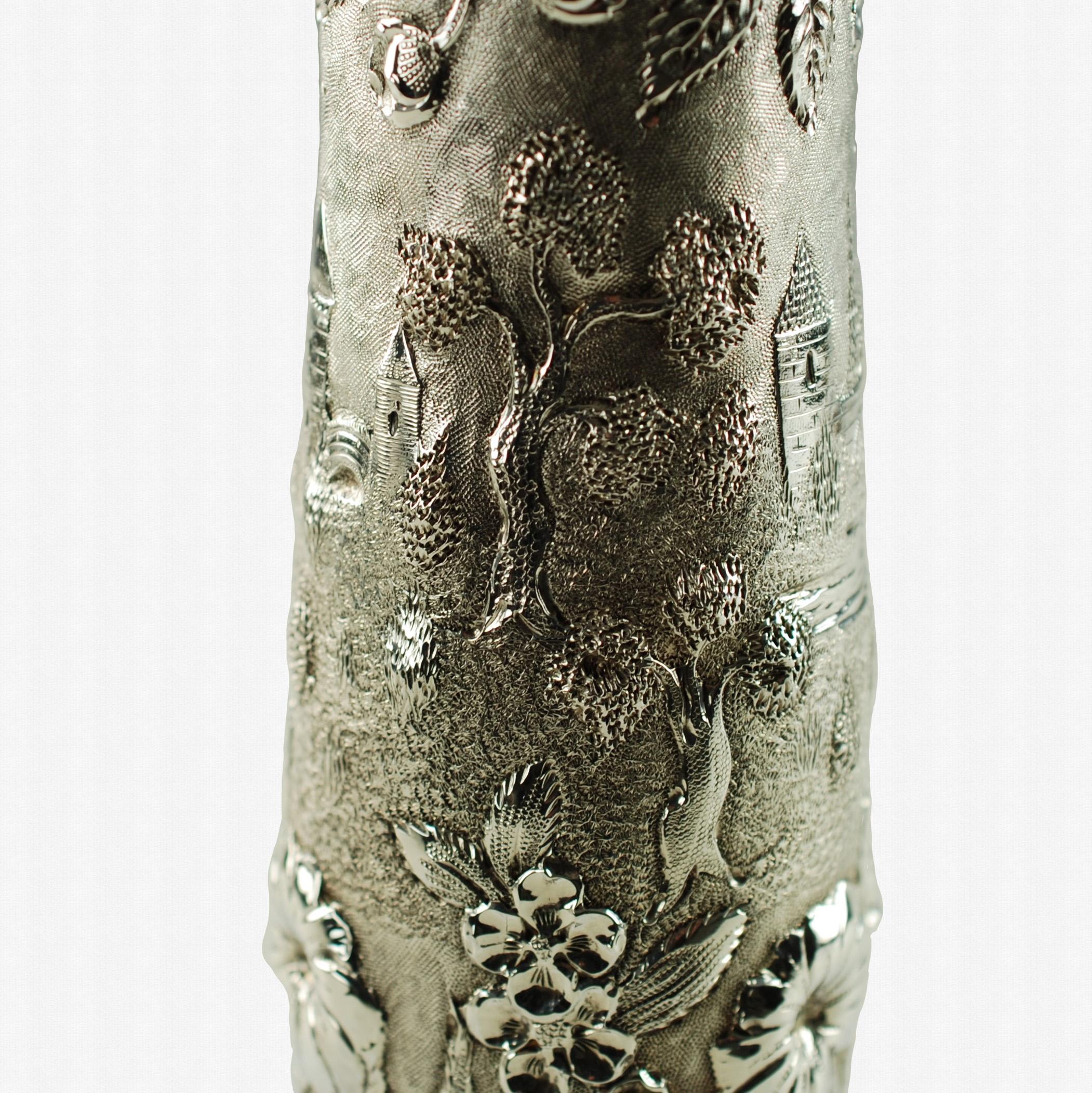 Early 20th Century Loring Andrews Sterling Silver Repousse Castle Pattern Vase In Good Condition In Cincinnati, OH