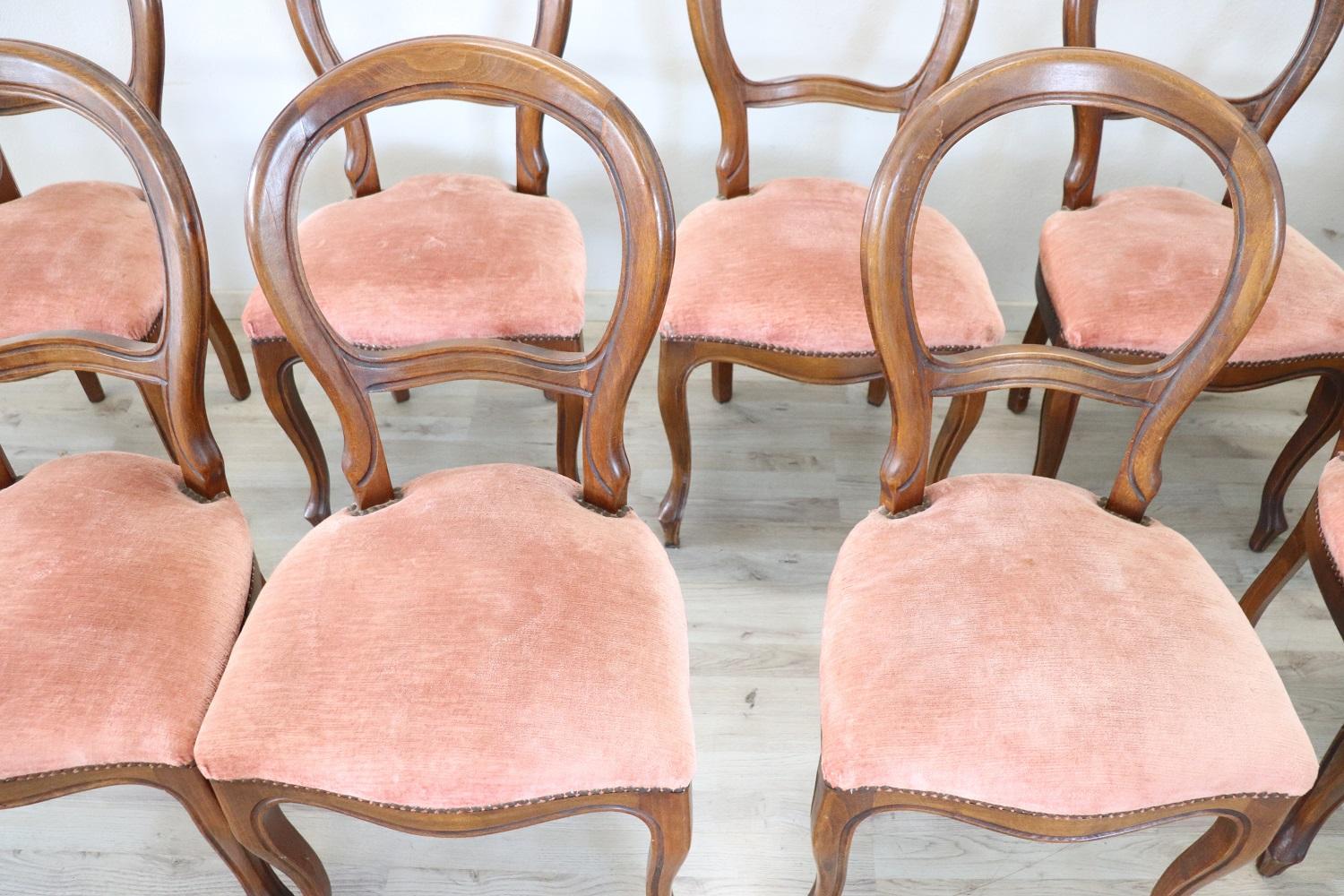 Early 20th Century Louis Philippe Style Beech Wood Set of Ten Chairs with Velvet 2