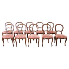 Early 20th Century Louis Philippe Style Beech Wood Set of Ten Chairs with Velvet