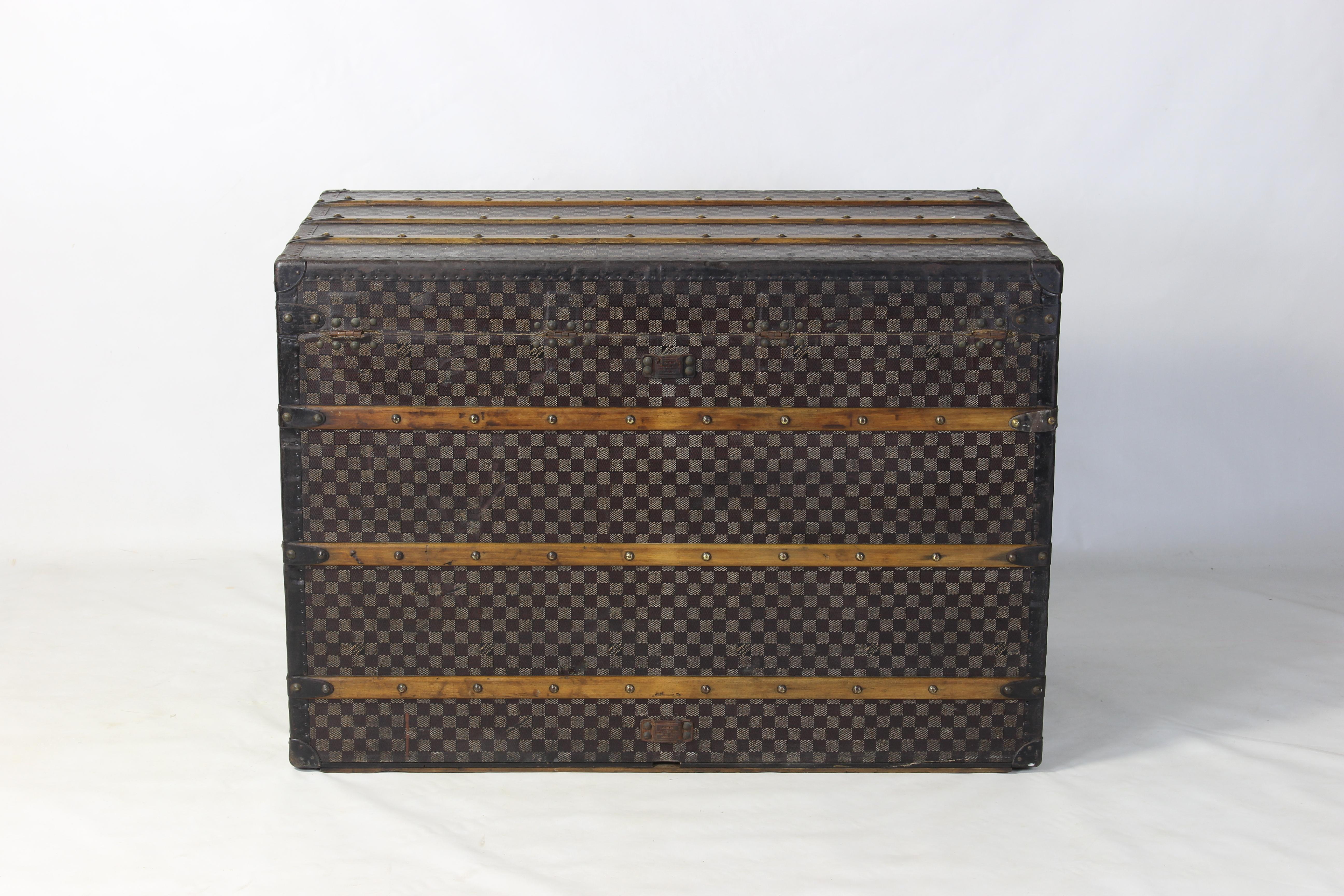 Wood Early 20th Century Louis Vuitton Damier Steamer Trunk