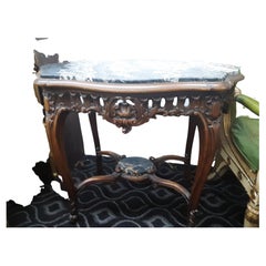 Early 20th Century Louis XV Black Marble Double Level Side Table Regency Shell