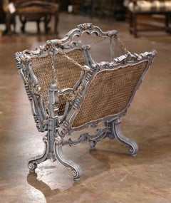 Early 20th Century Louis XV Carved Painted & Cane Canterbury Magazine Rack