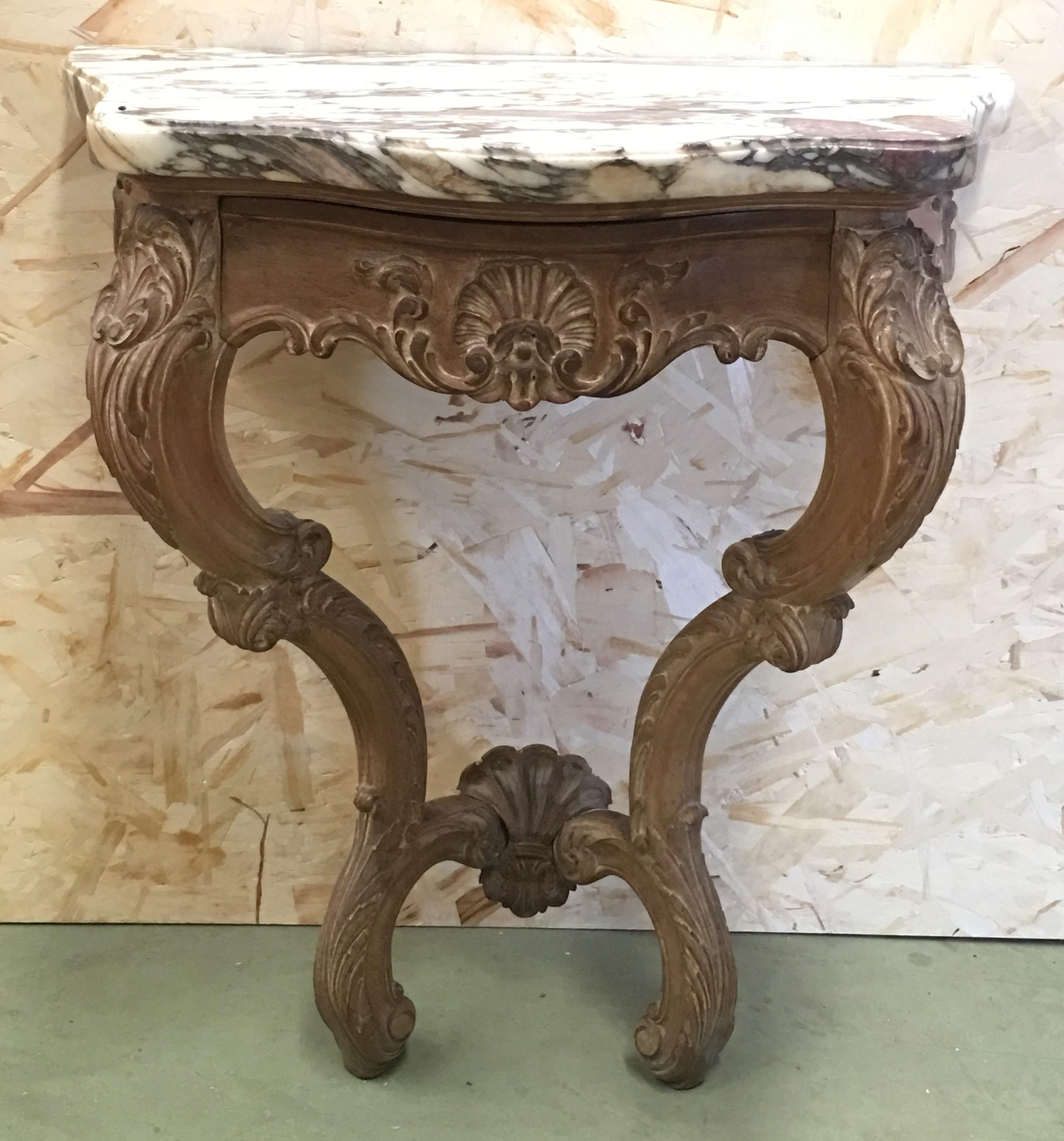 Early 20th Century Louis XV Carved Patinated Wall Hanging Console and Mirror In Excellent Condition In Miami, FL