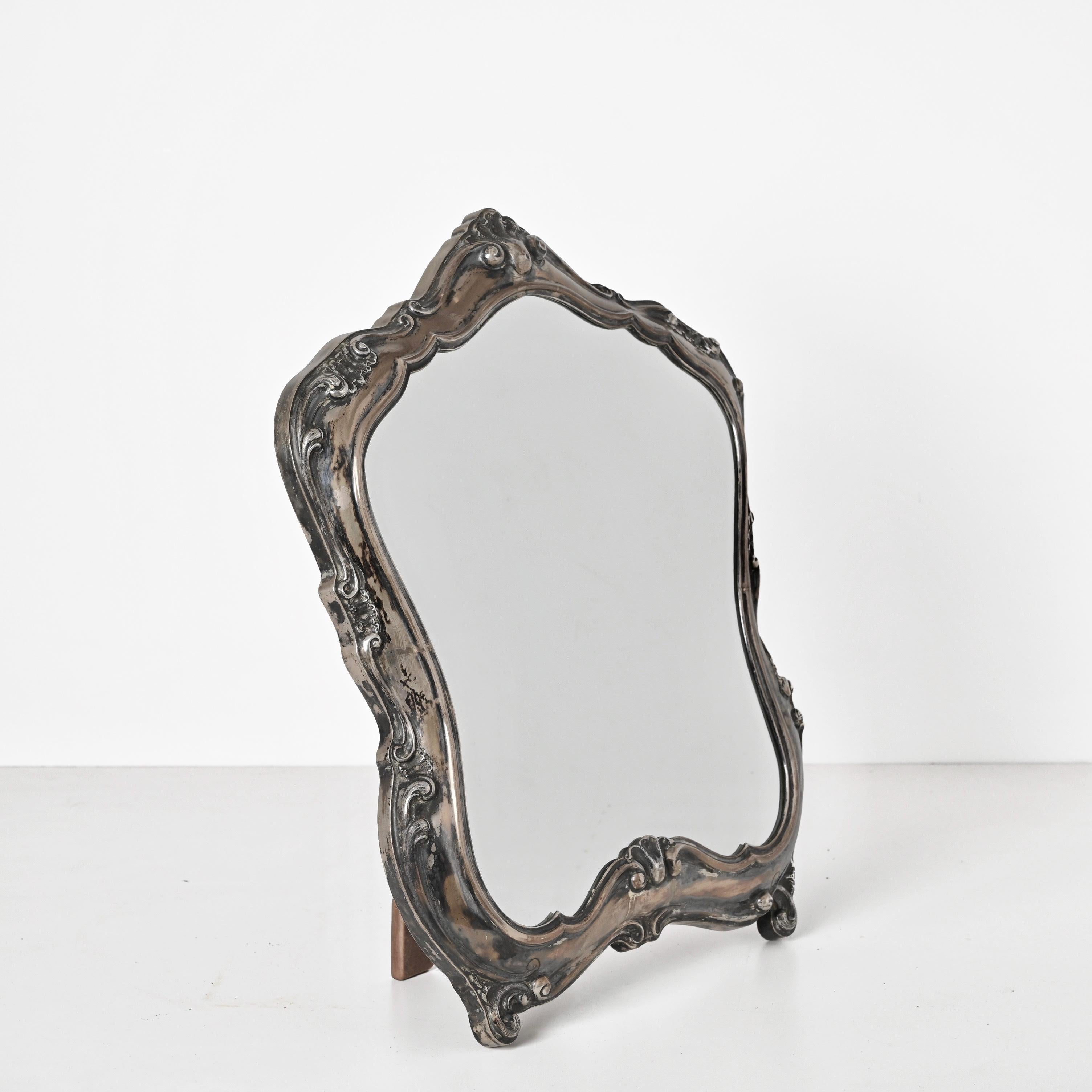 Early 20th Century Louis XV Style 800 Silver Italian Table Mirror, 1930s For Sale 6