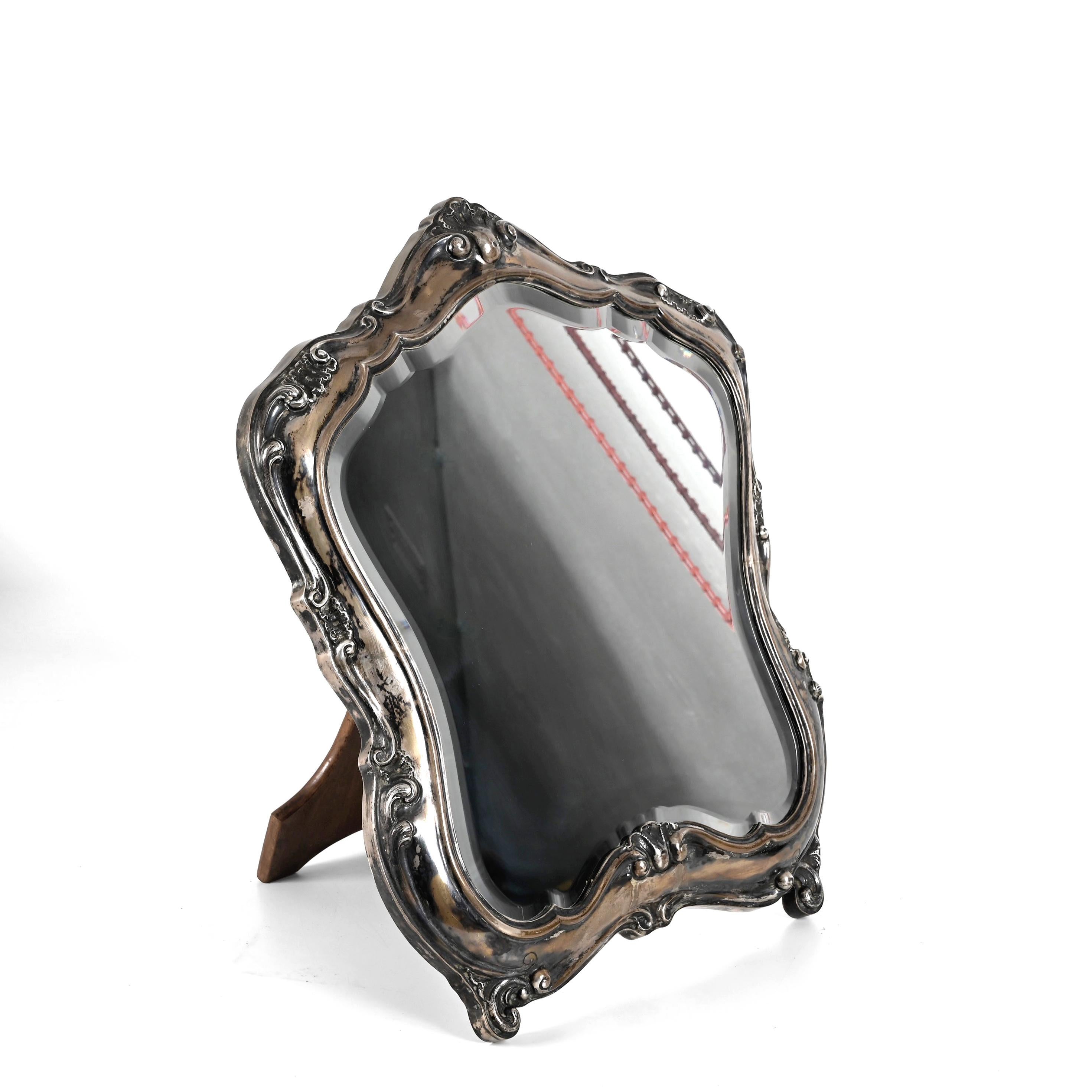 Glass Early 20th Century Louis XV Style 800 Silver Italian Table Mirror, 1930s For Sale