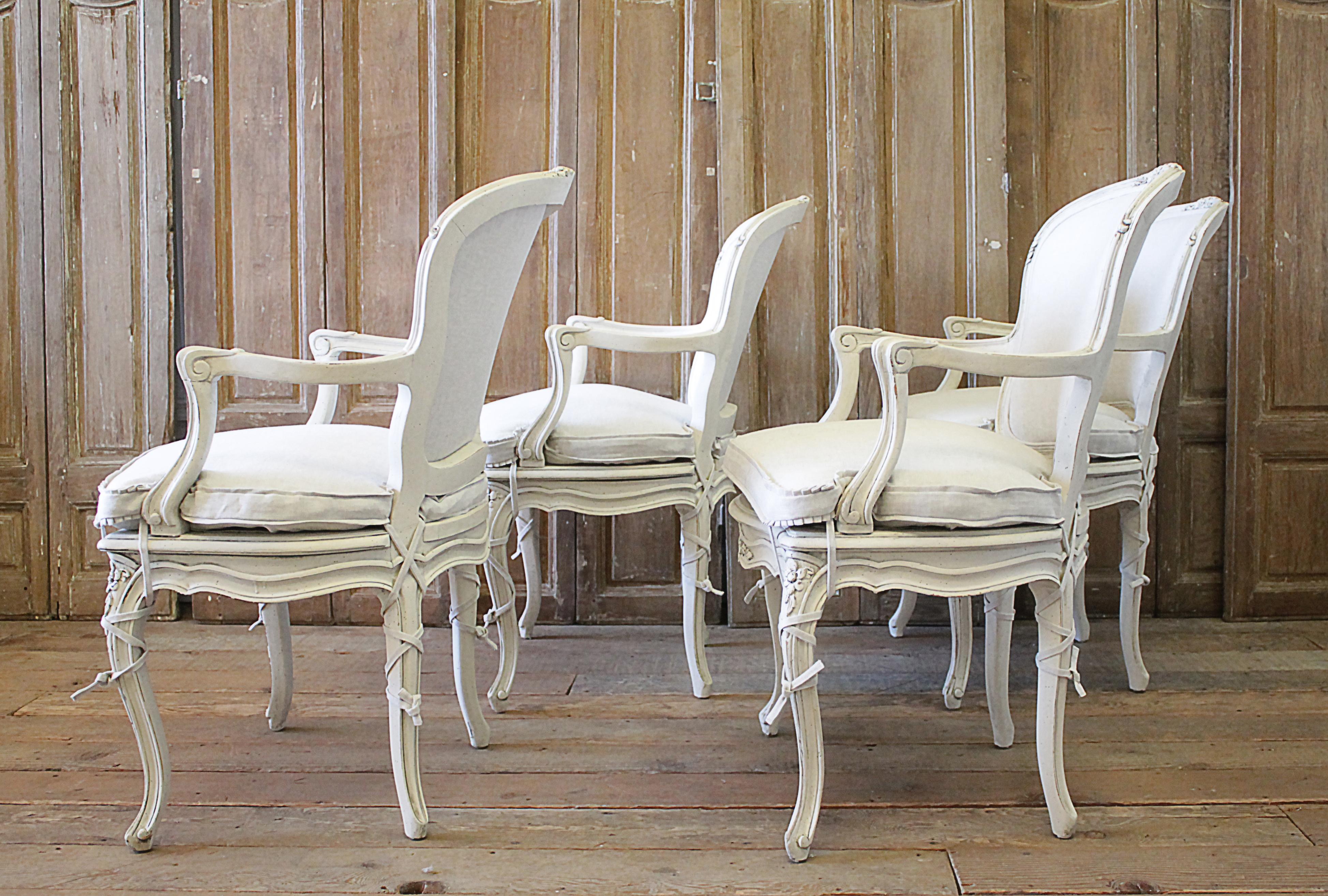 Early 20th Century Louis XV Style Carved and Painted Open Armchairs 4