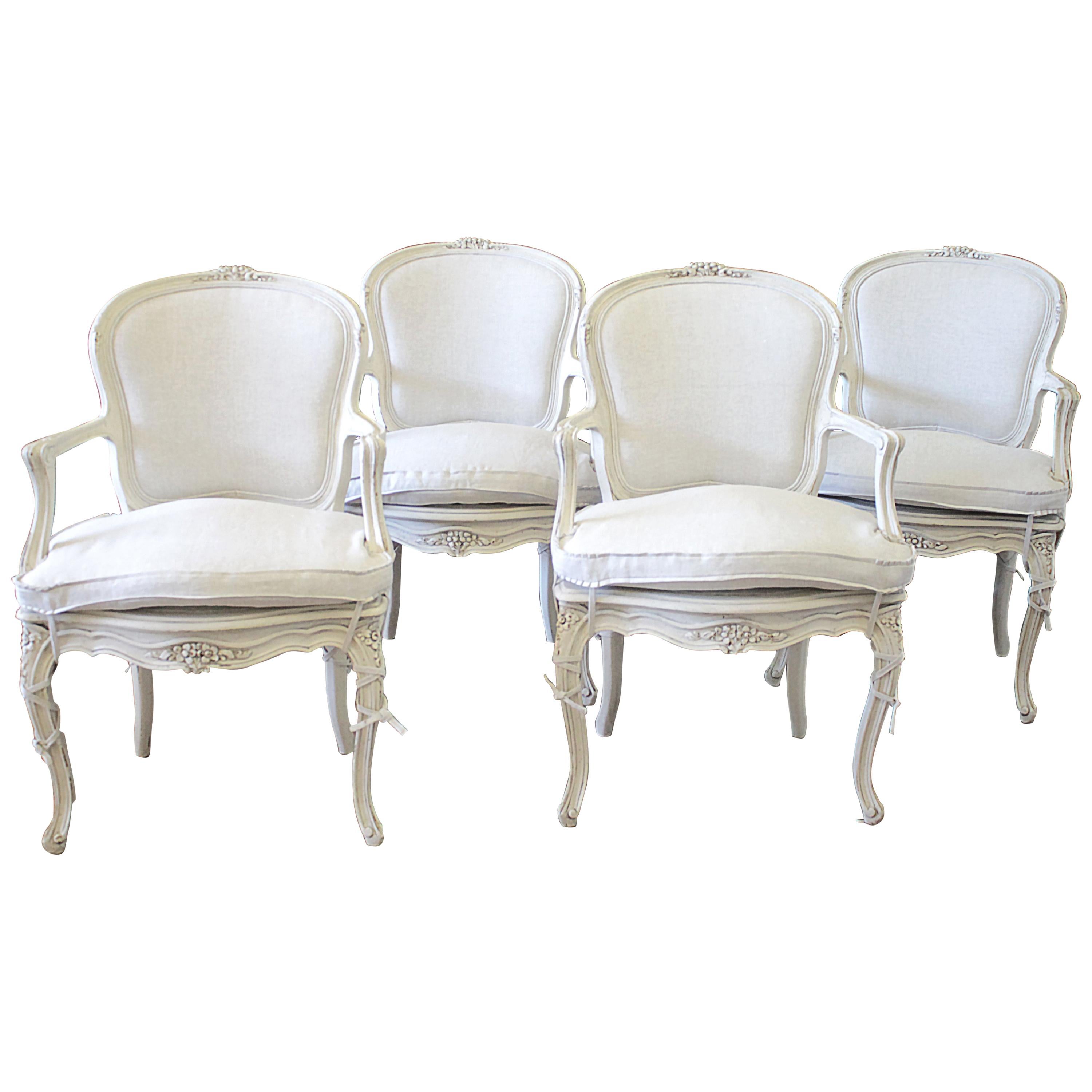 Early 20th Century Louis XV Style Carved and Painted Open Armchairs