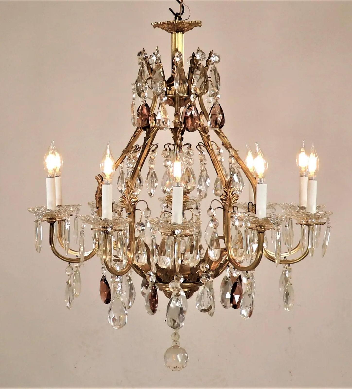French Early 20th Century Louis XV Style Crystal Birdcage Chandelier