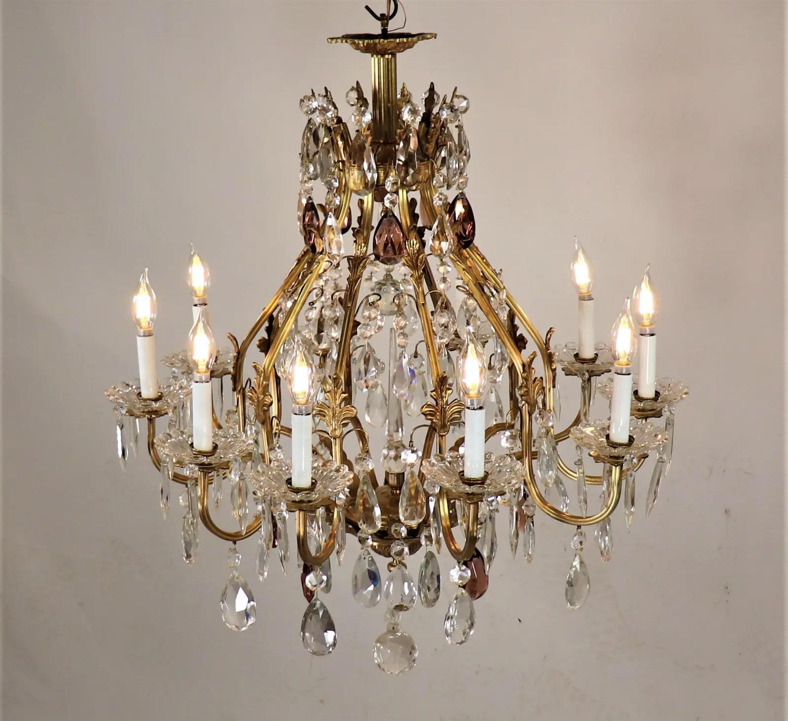 Hand-Crafted Early 20th Century Louis XV Style Crystal Birdcage Chandelier