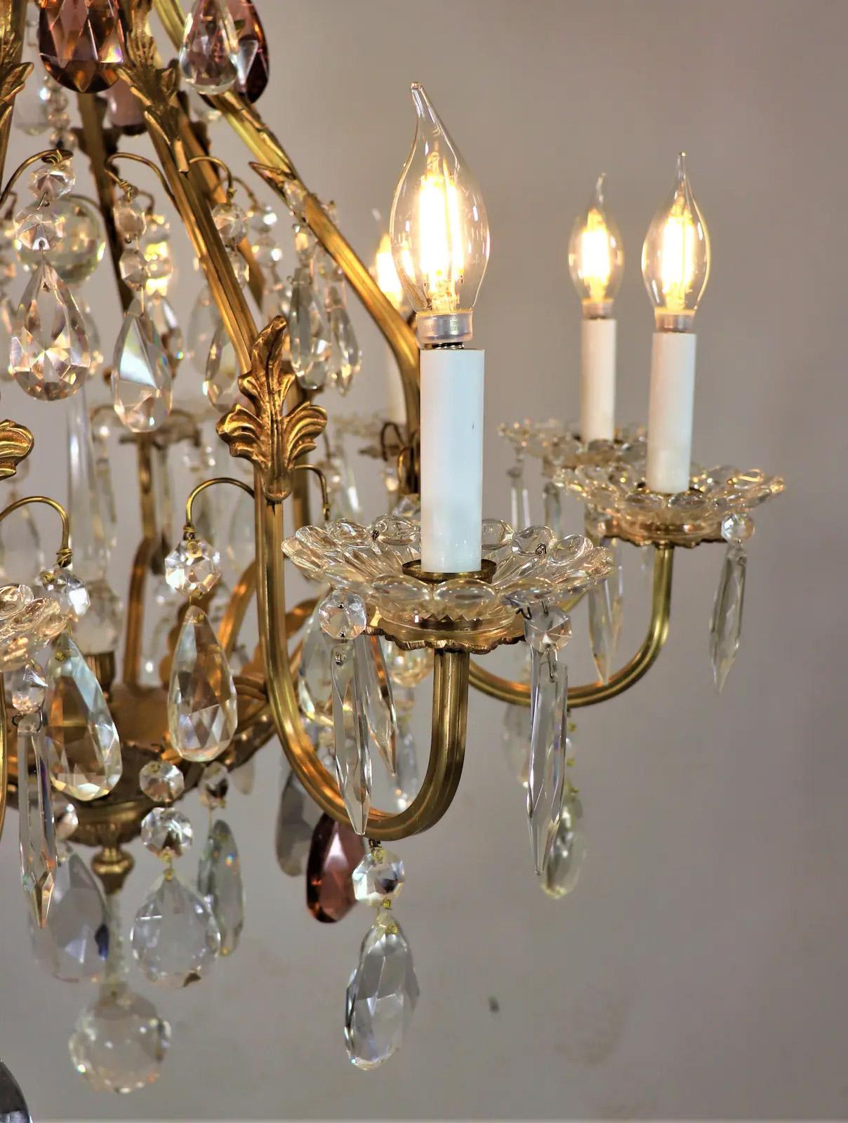 Gold Early 20th Century Louis XV Style Crystal Birdcage Chandelier
