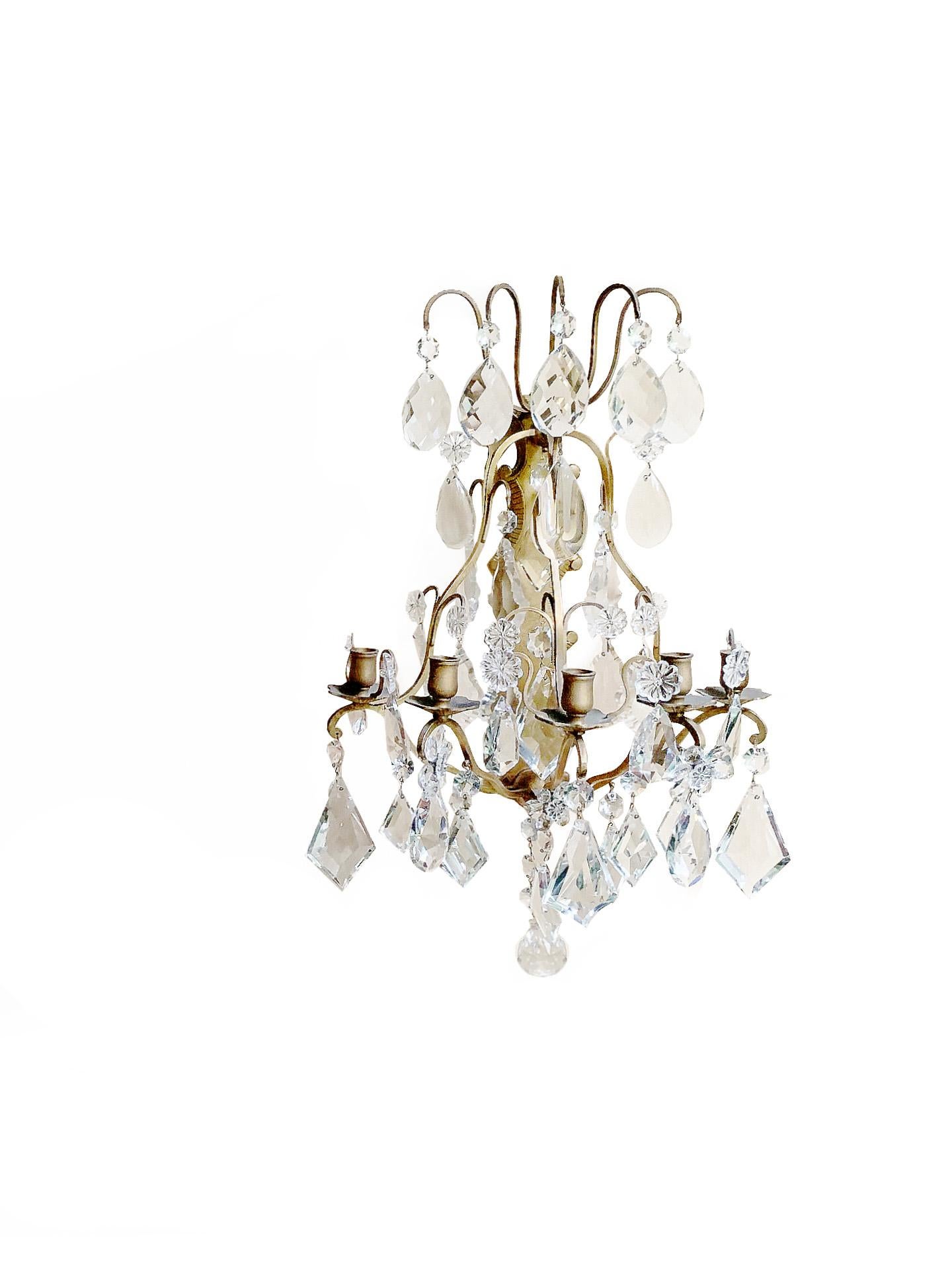 Par de Girándolas de Cristal de Pared Francesas de Estilo Luis XV de principios del siglo XX Bronce en venta