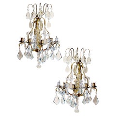Early 20th Century Louis XV Style French Wall Pair of Crystal Girandoles