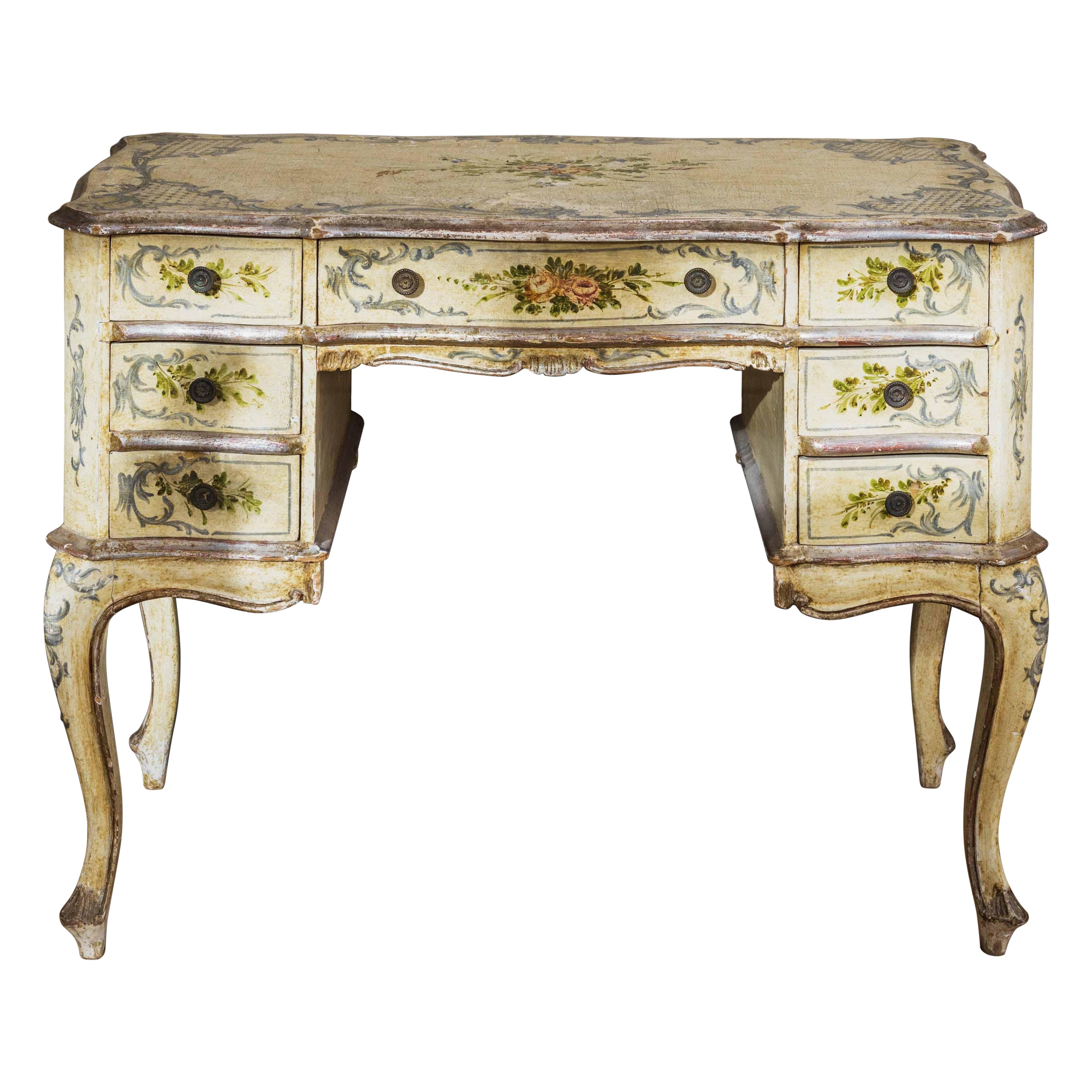 Table d'écriture ou de coiffeuse italienne de style Louis XV du début du XXe siècle