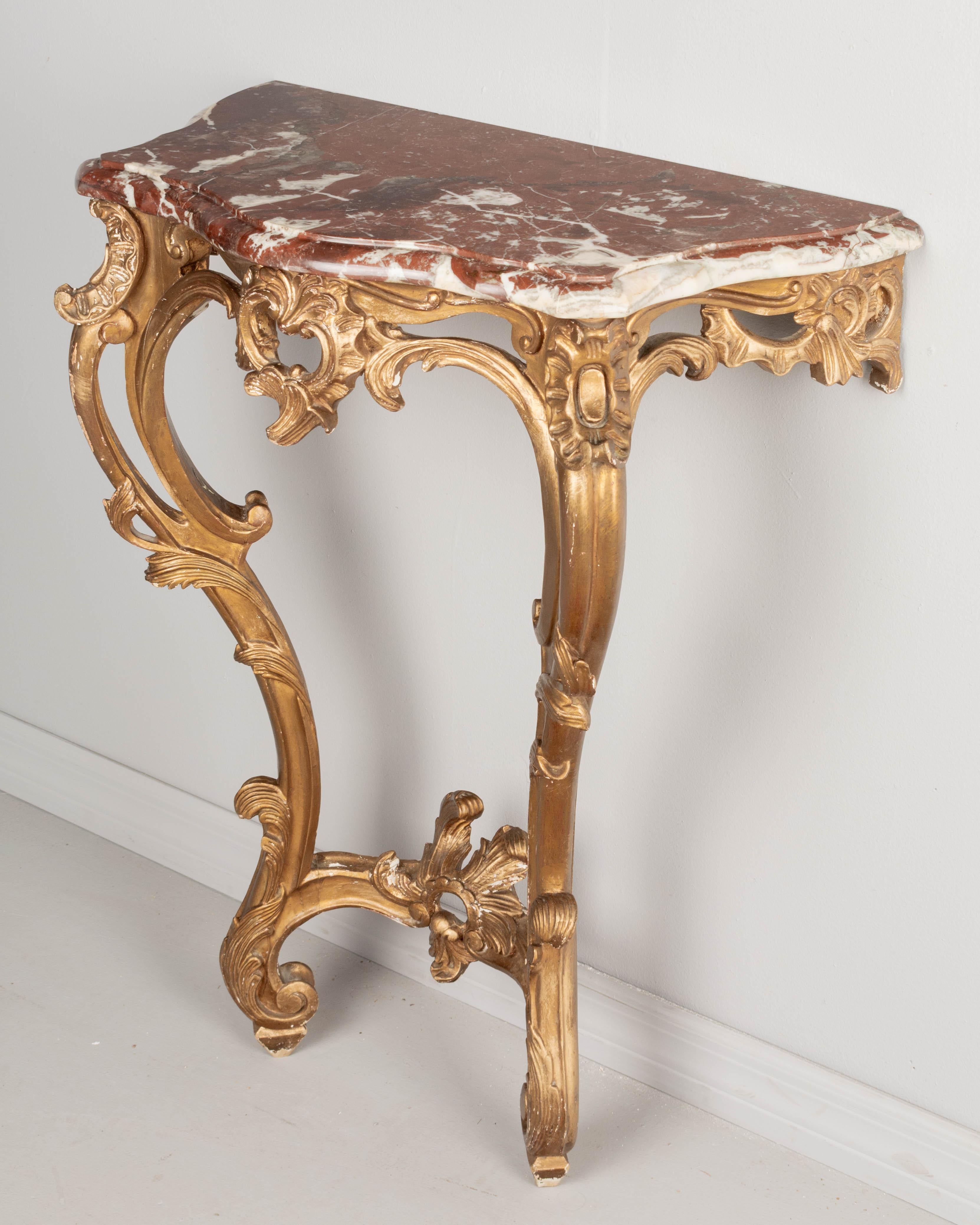 Hand-Carved Early 20th Century Louis XV Style Marble Top Console For Sale