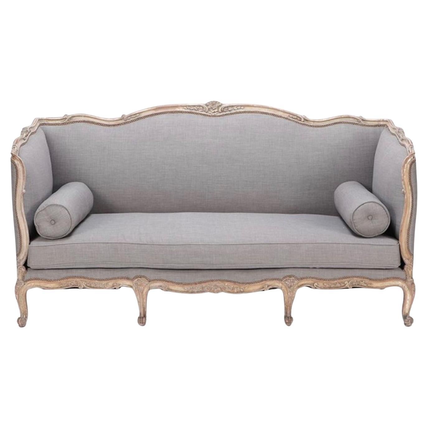 Early 20th Century Louis XV Style Painted Patina Newly Upholstered Arm Sofa For Sale