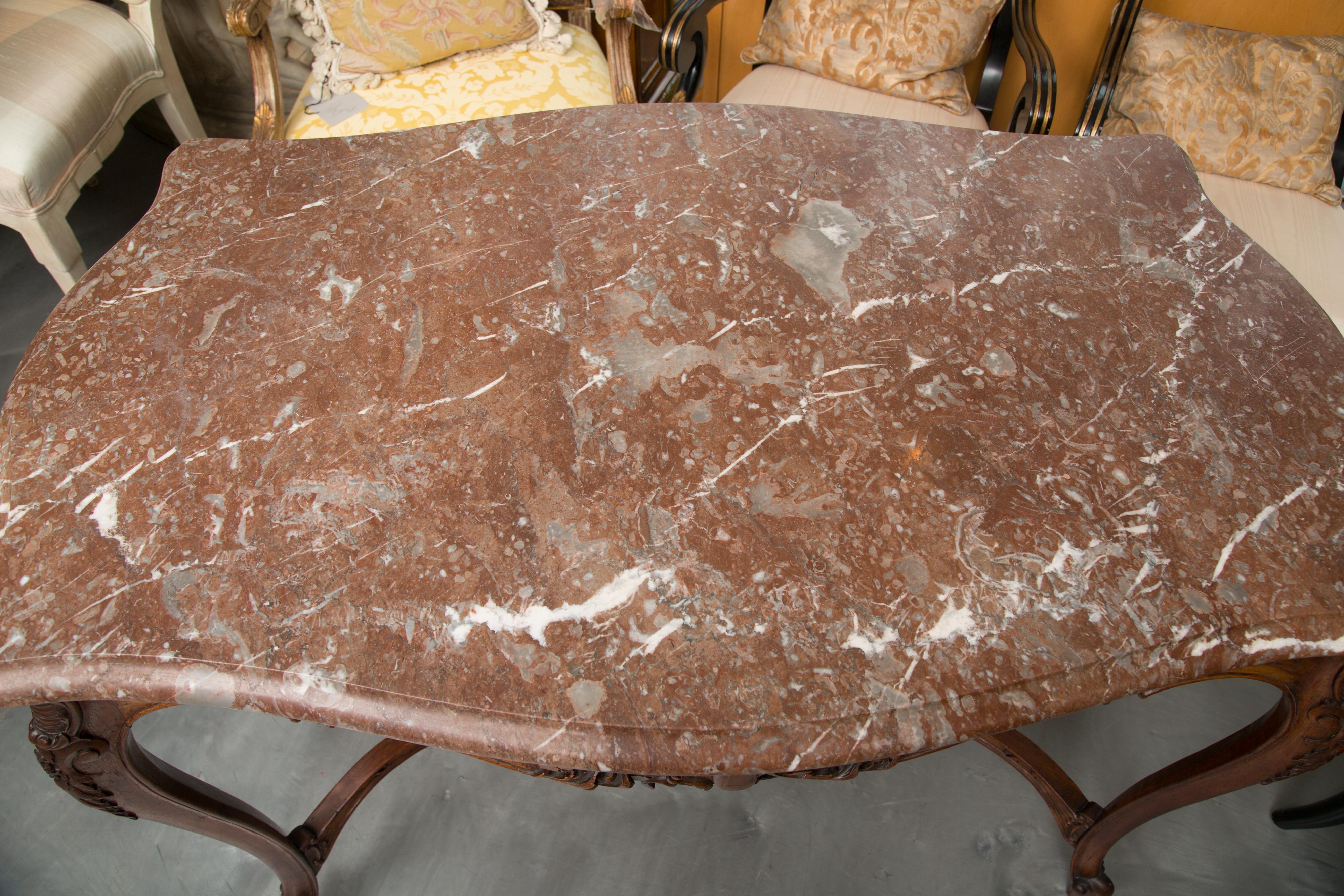 Early 20th Century Louis XV Style Walnut Centre Table with Marble Top 1