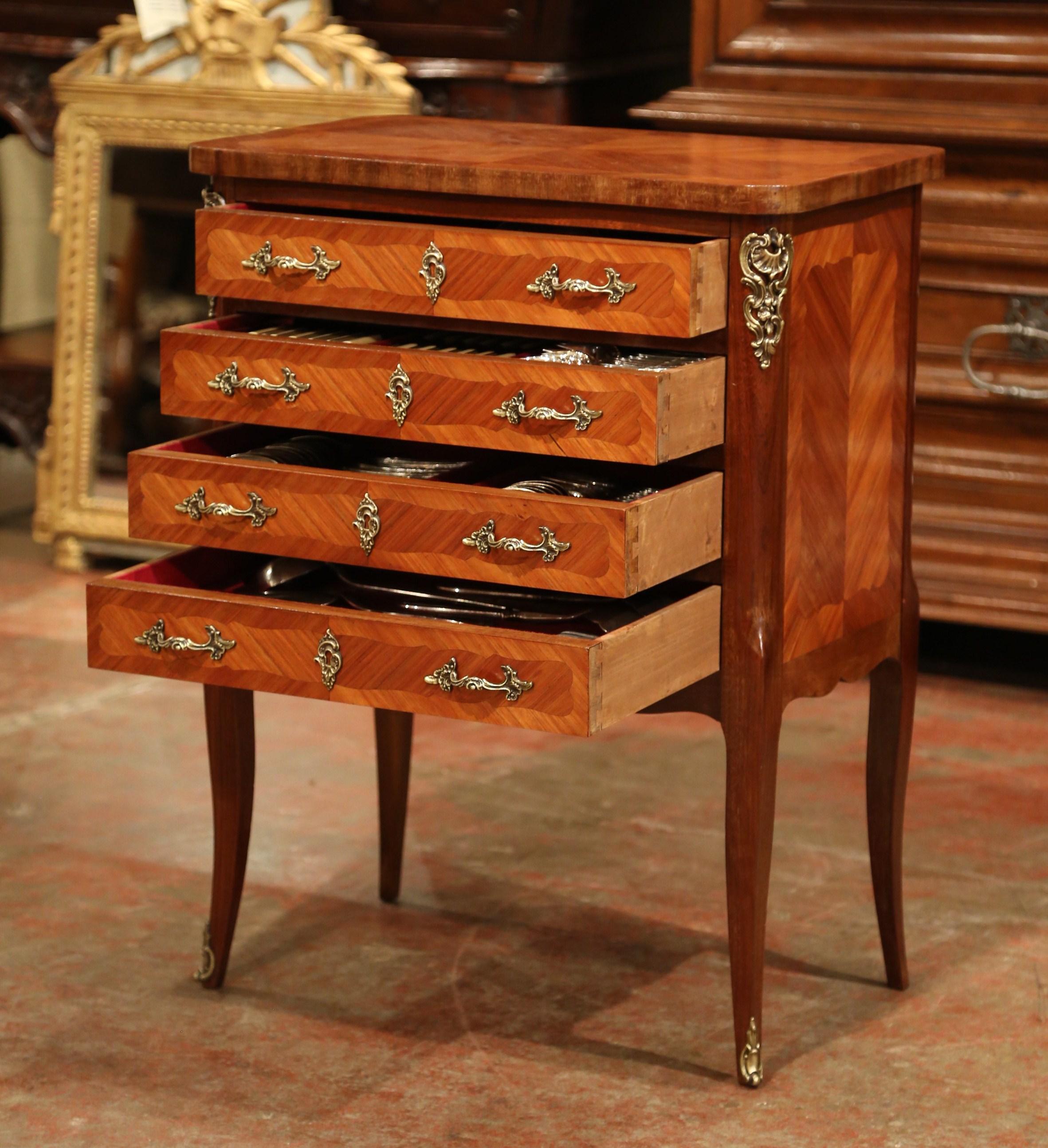 Early 20th Century Louis XV Walnut Marquetry Chest with Silverware, 145 Pieces 6