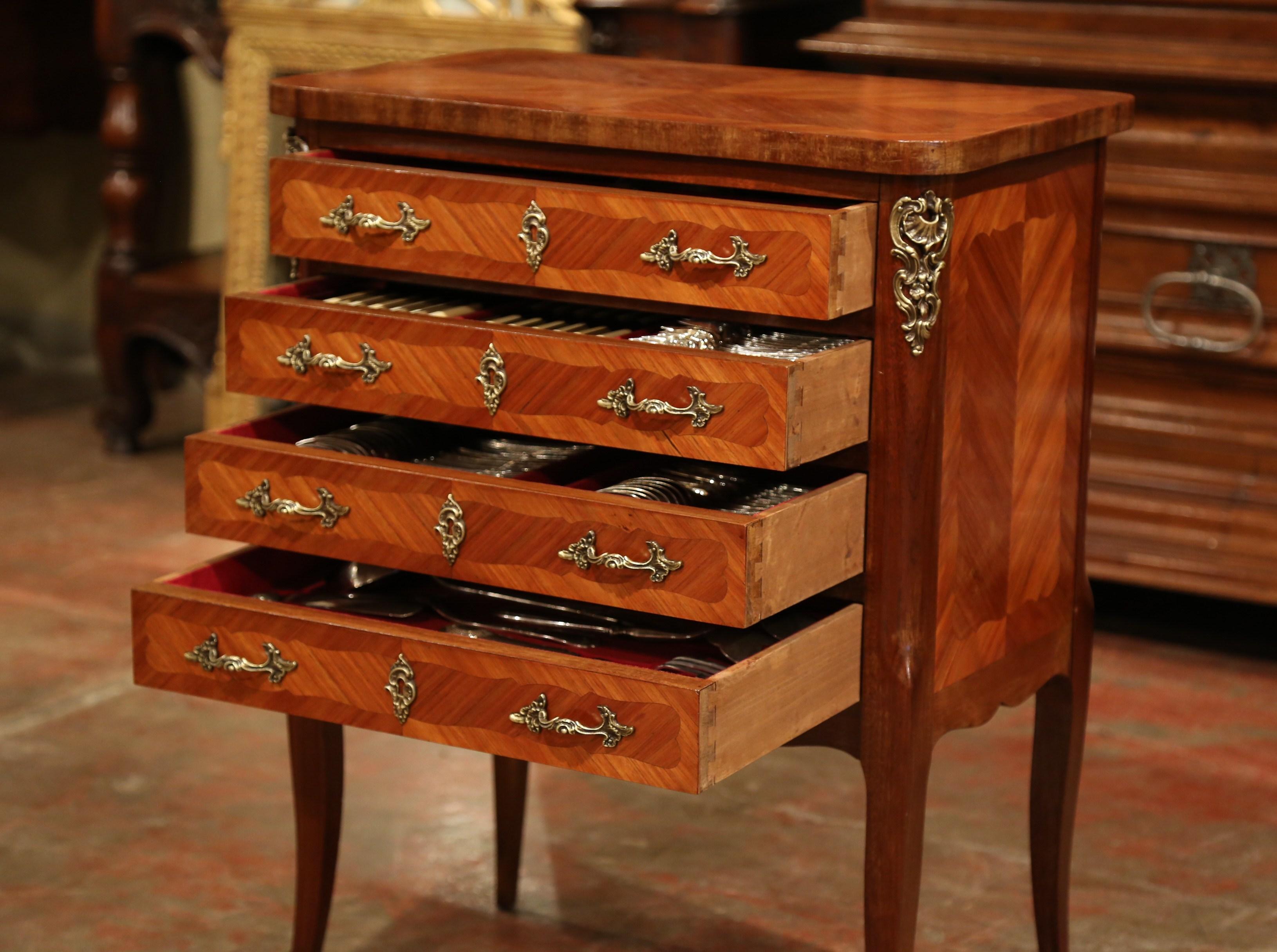 Early 20th Century Louis XV Walnut Marquetry Chest with Silverware, 145 Pieces 7