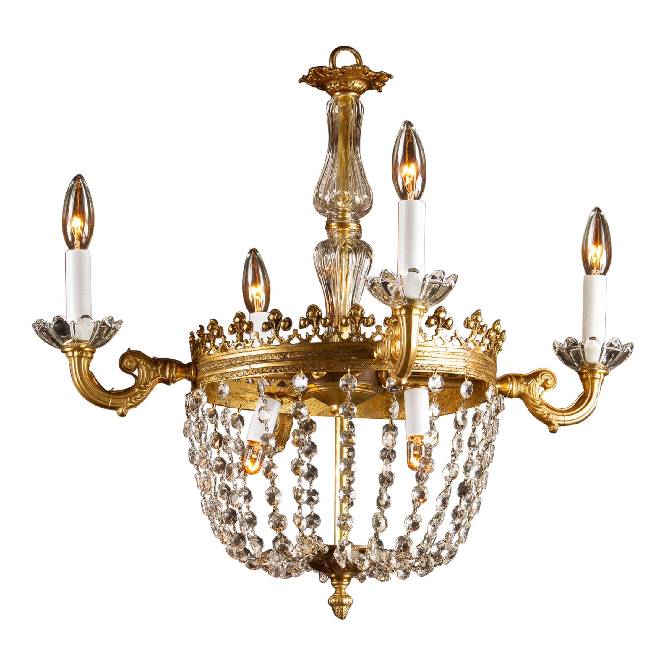 Araña de bronce y cristal Luis XVI de principios del siglo XX en venta